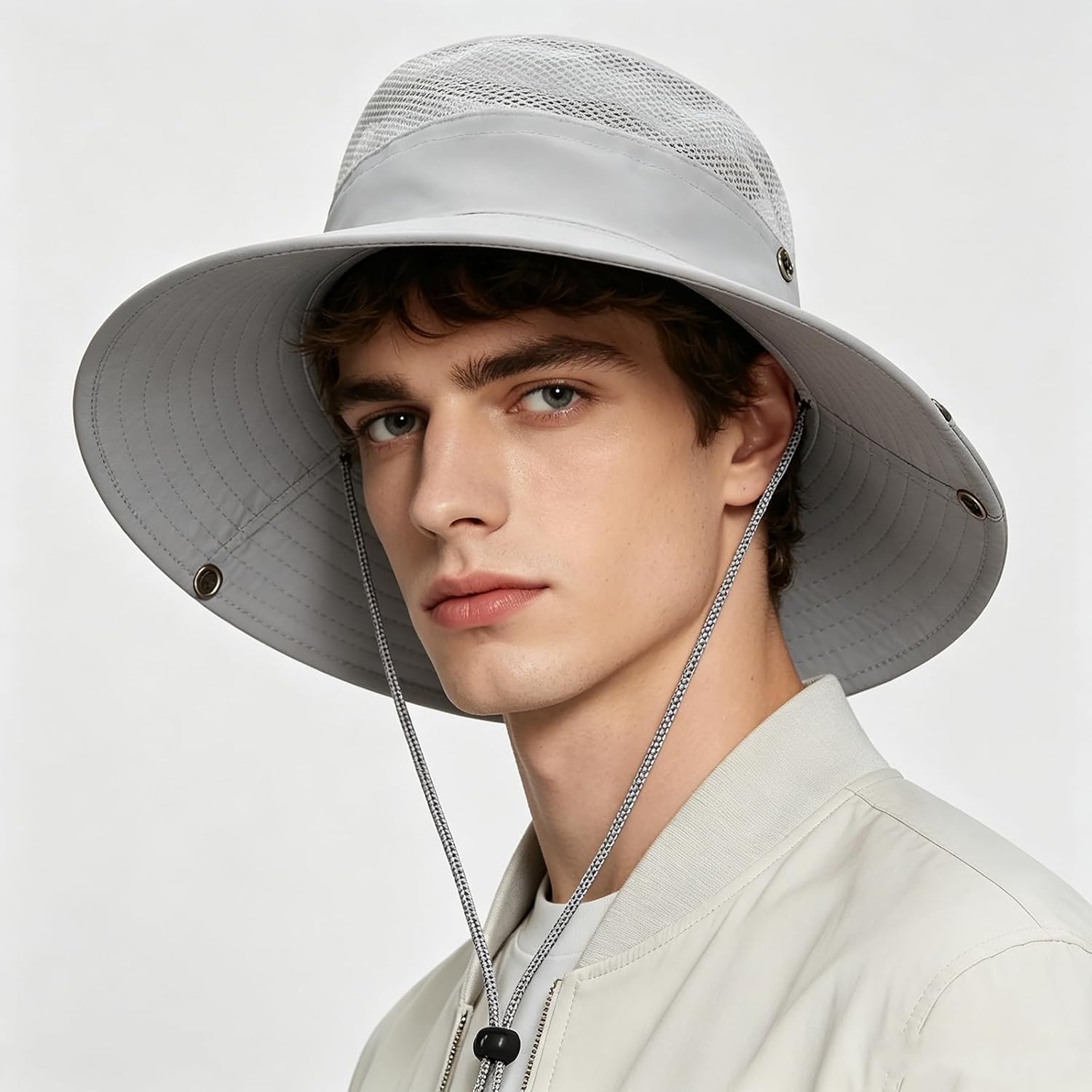 Detalle 2 de LJCZKA Sun Hat Men with Adjustable Chin Strap – Wide Brim Polyester Bucket Hat