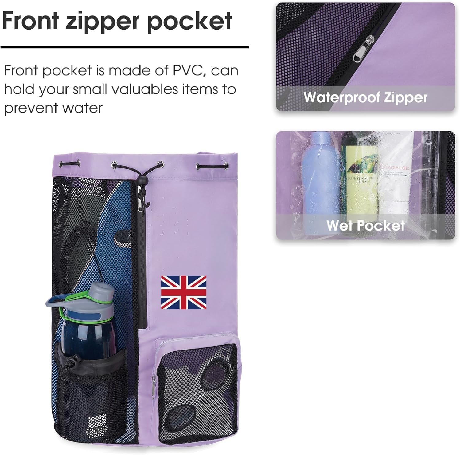Detalle de ROSSRORE Girls Swimming Bag: Waterproof PE Drawstring with Wet & Shoe Pocket (Large Oxford PE, 32×48 cm)