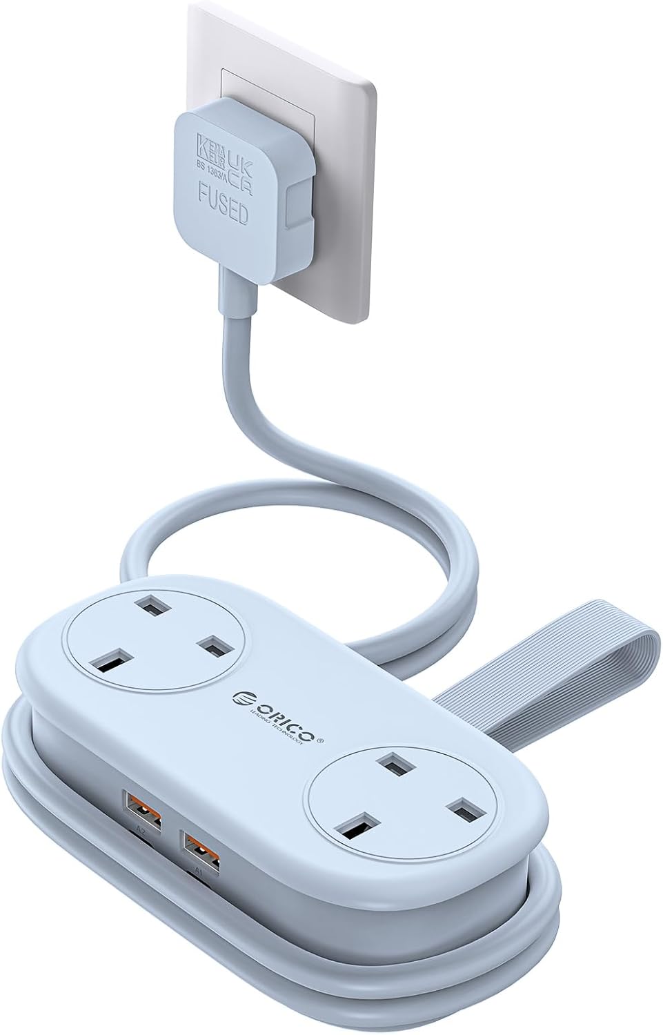 Detalle de ORICO 65W GaN Travel Extension Lead with USB Slots (2 USB-A/2 USB-C) – 6-in-1, 1.6m Cord, Flat Plug