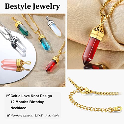 Detalle 2 de Bestyle collar de piedra hexagonal con colgante natural granate de enero (acero inoxidable 316L)