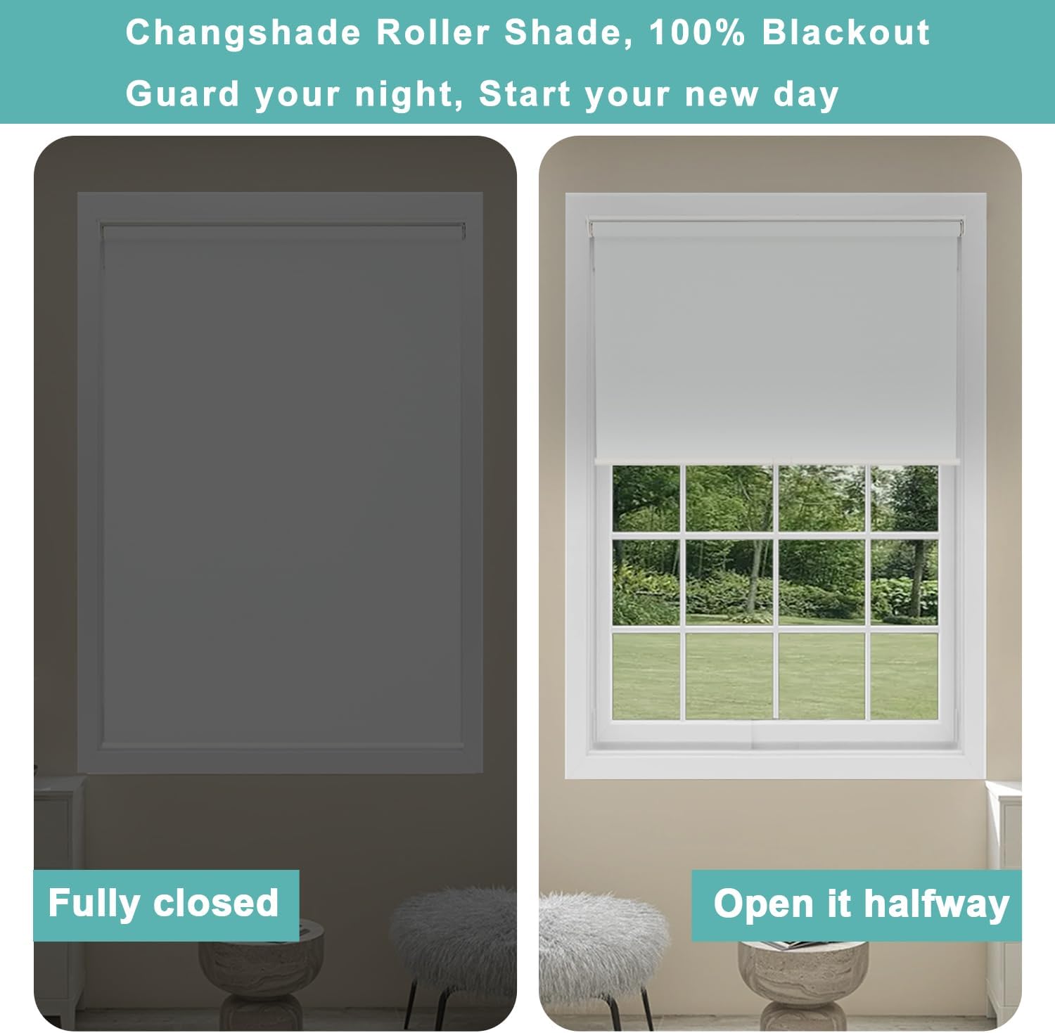 Thumbnail 5 de Changshade Cordless Blackout Roller Shade, 54" x 72", White, Thermal-Insulated
