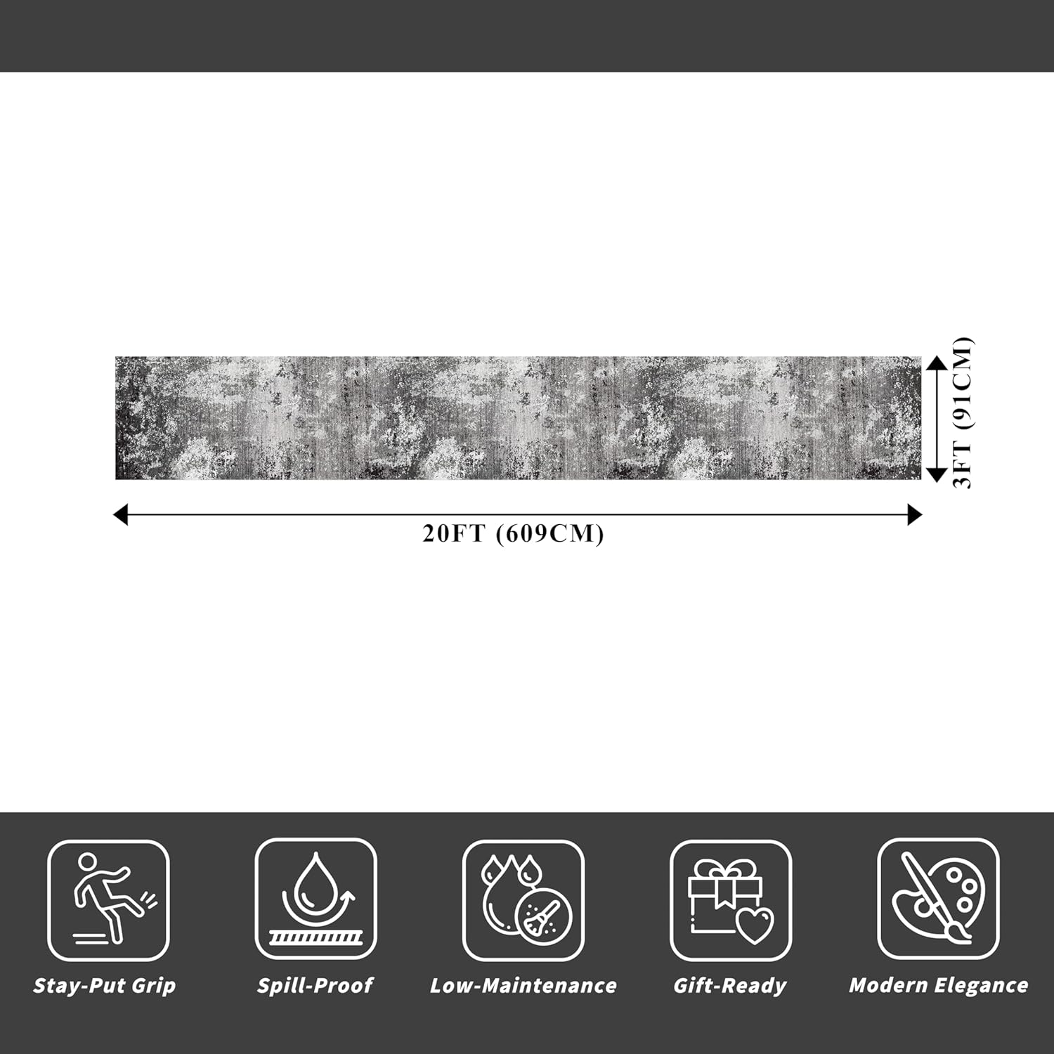 Thumbnail 1 de BYYVOO 3x20 ft Extra Long Hallway Runner Rug with Non-Slip Rubber Backing (Black Grey, Low Pile)