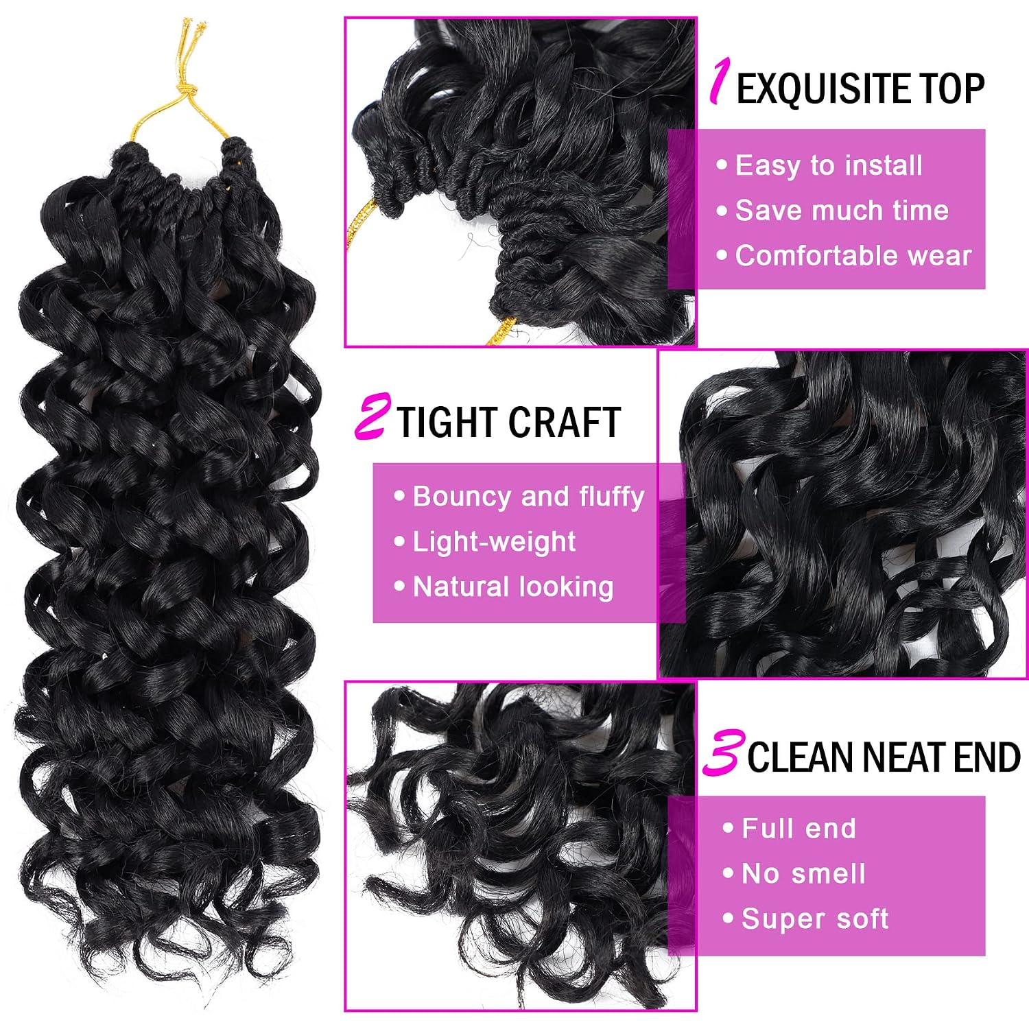 Detalle 2 de GoGo Curl Crochet Hair 10 Inch Short Curly (7 Packs) – 1B