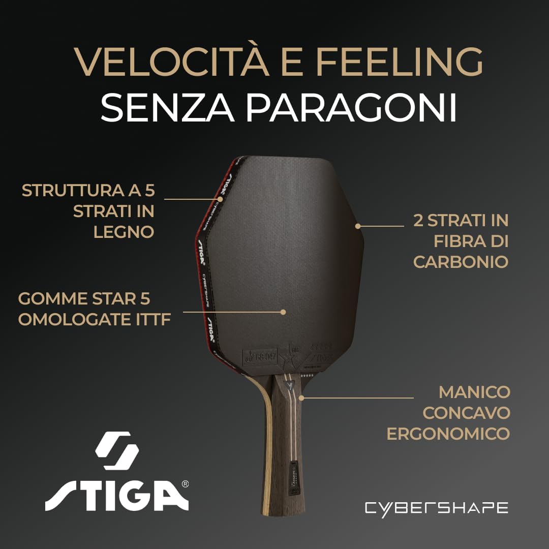 Detalle de STIGA Cybershape Pro Carbon+ racchetta da tennis tavolo a stile offensivo (ITTF) con forma esagonale