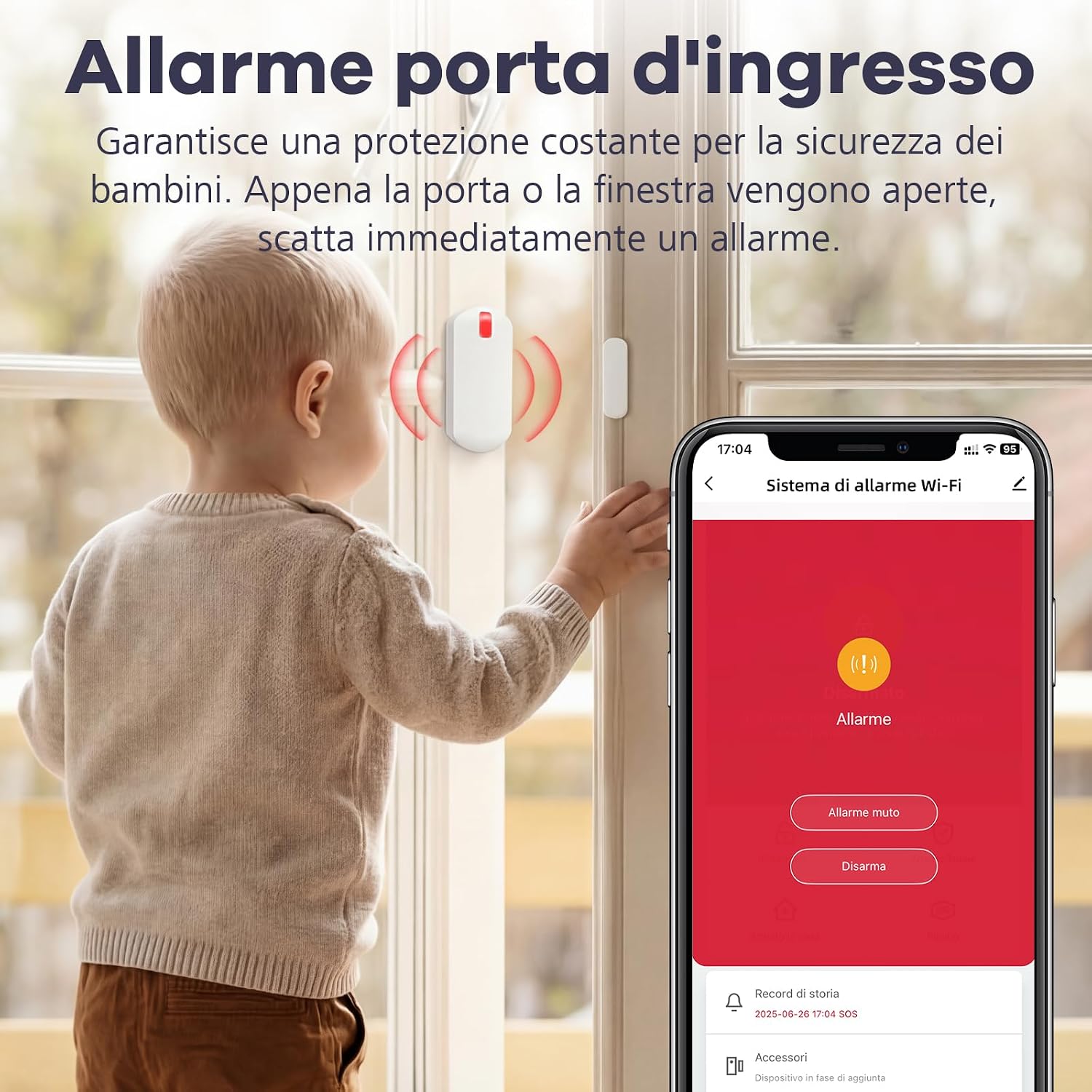 Detalle de YISEELE Allarme Casa Senza Fili con centrale 120 dB, 4 sensori e telecomando (compatibile Alexa e Google Home)