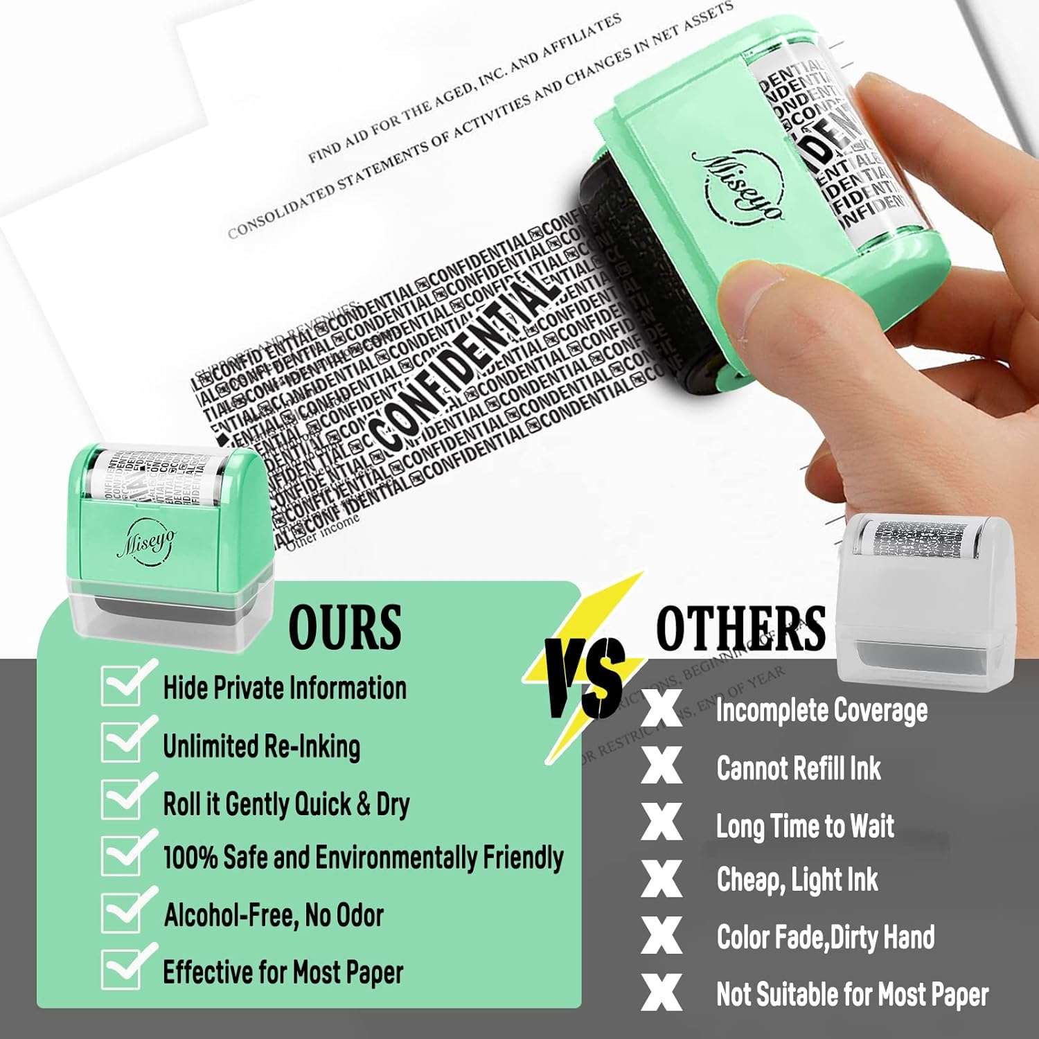 Thumbnail 6 de Miseyo wide roller stamp for identity theft protection (1.5 inch) – green