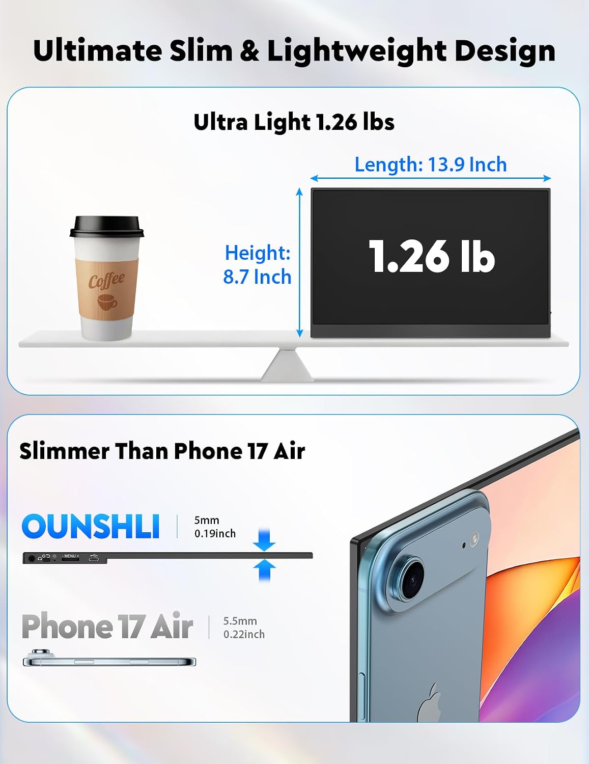 Detalle de OUNSHLI Portable Monitor 15.6-inch