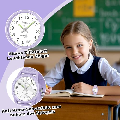 Thumbnail 2 de SOCICO Kinder Analog Uhr – Lila, 50 m Wasserdicht, Großes Zifferblatt, Weiches Band, Für 4–12 Jahre