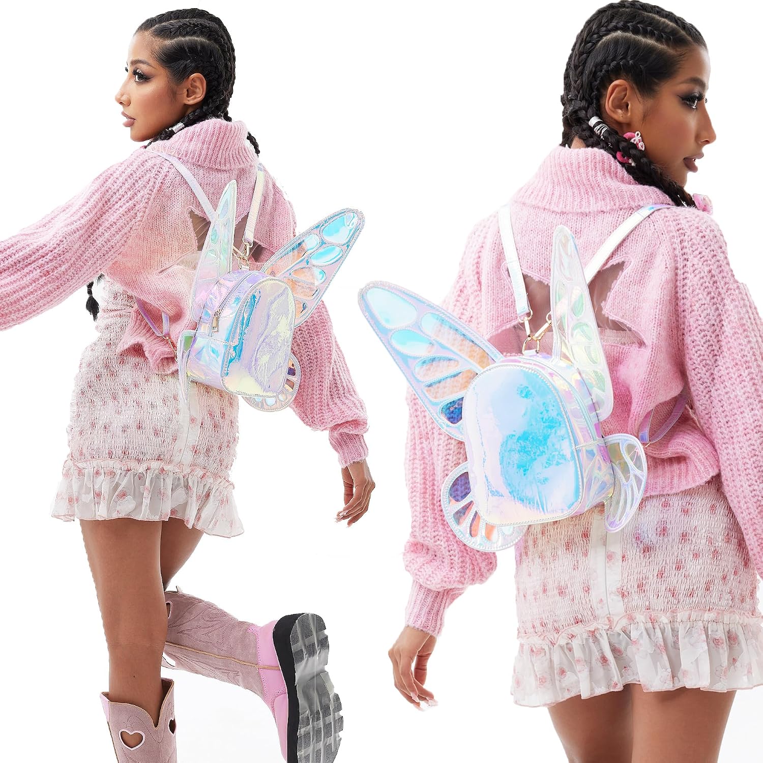 Detalle 2 de fancybag Holographic Butterfly Wings Women Backpacks – fun daypack with fairy wings rave accessories