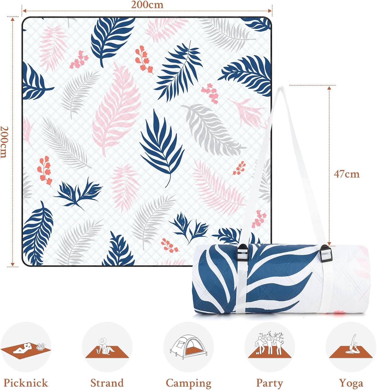 Thumbnail 2 de TXBOBECO Picnic Blanket Waterproof 200 x 200 cm: Large, Foldable & Portable for Outdoor Family Picnics