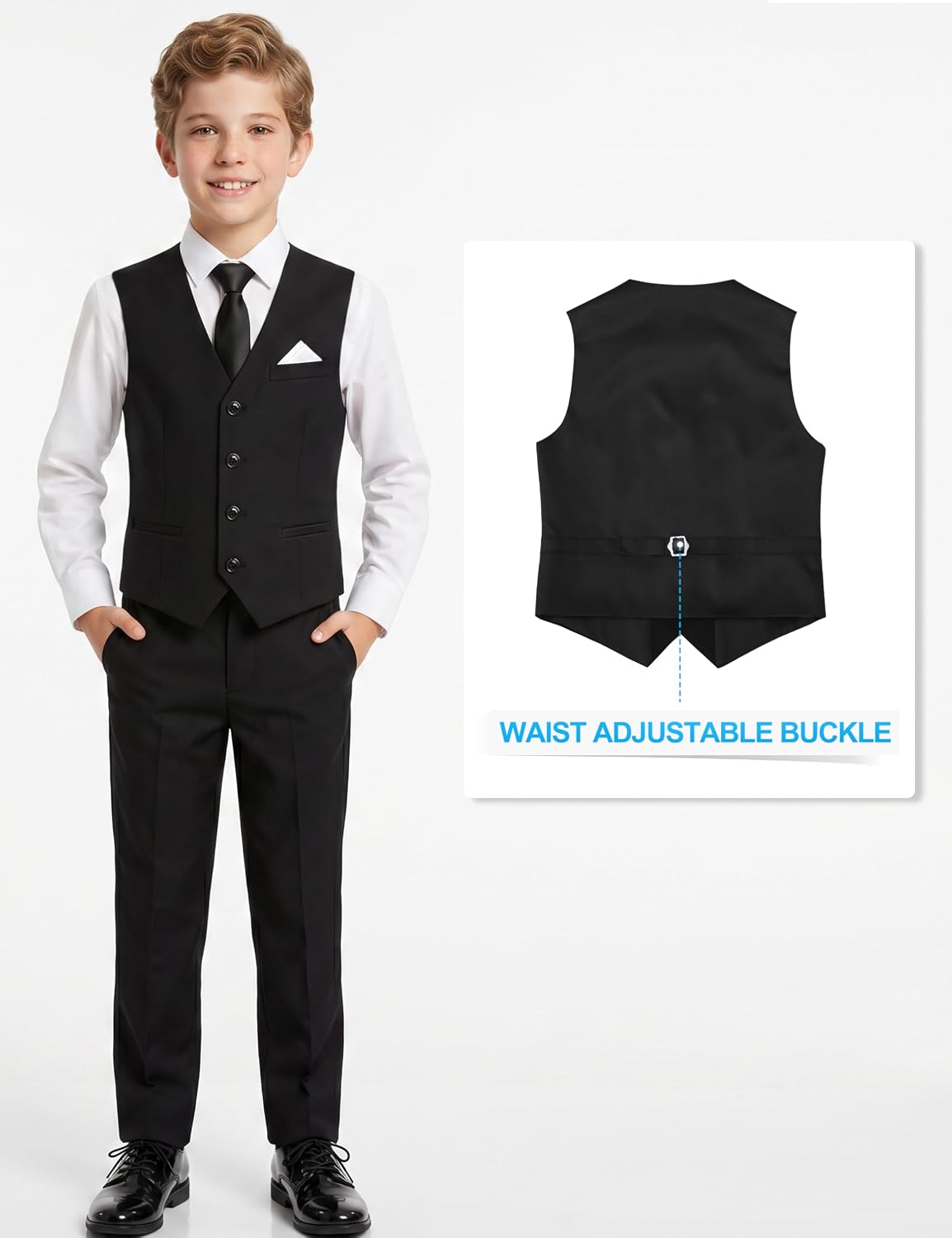 Thumbnail 6 de Marvelous Kids Boys’ 6-Piece Formal Slim Fit Suit Set (Vest, Dress Shirt, Tie, Pocket Square & Bow Tie)
