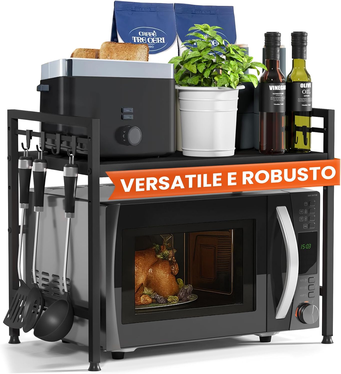 Heldenwunder Mensola MobileCucina Salvaspazio in Acciaio (2 Ripiani) per Microonde: Versatile e Regolabile