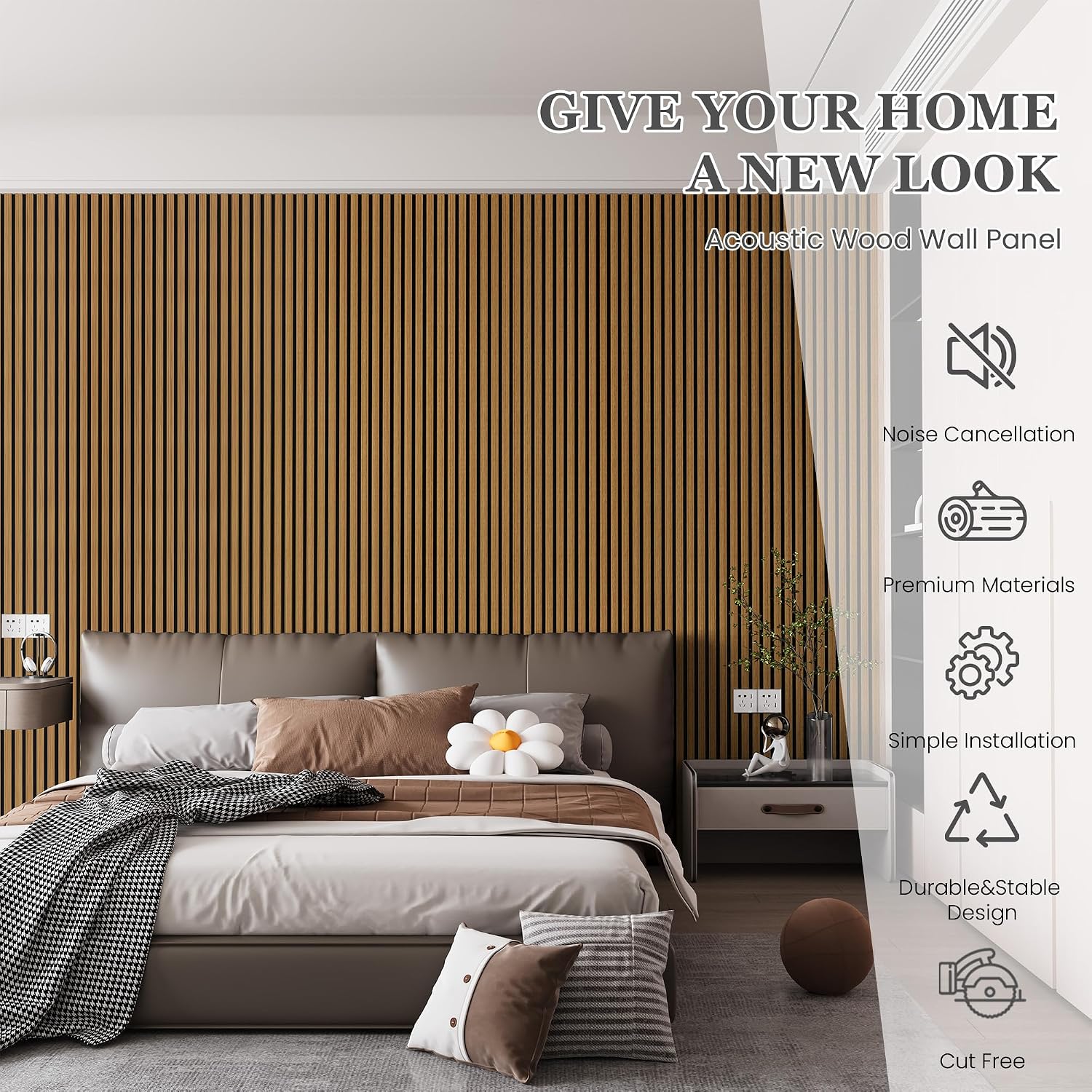 Detalle 2 de LDB_BUILDING AWPLDB-CO-26952-2P Acoustic Wood Wall Panels, Natural Oak, 2-Pack