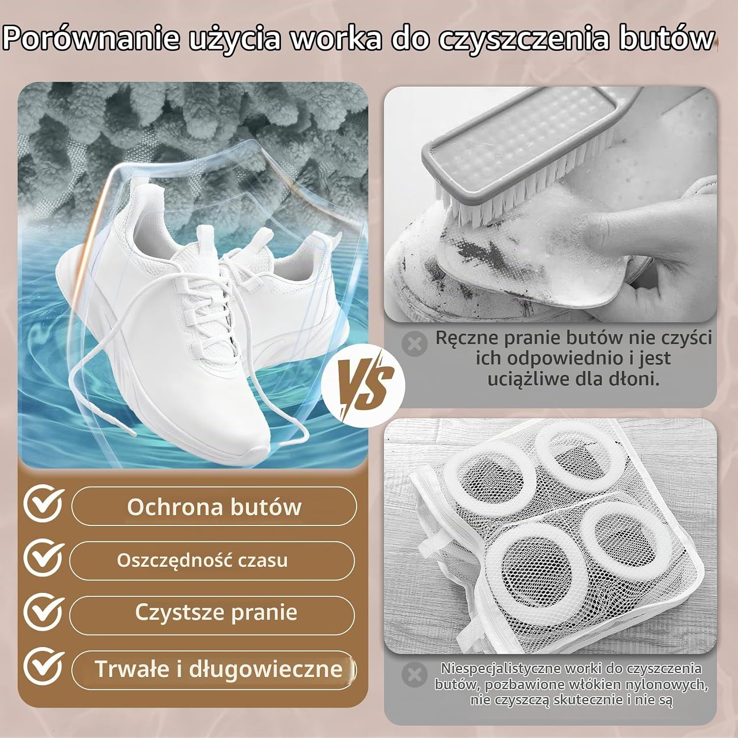 Detalle 2 de FOREDOO SS-WB-Grey-01 – szary worek do prania butów 2 w 1, czyszczenie 360°