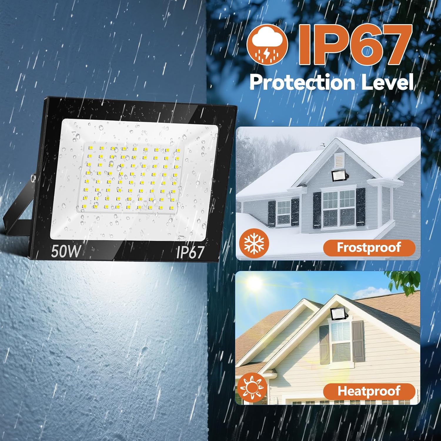 Thumbnail 5 de Faretto LED da esterno 50W da 5000 lm 7000K IP67 (2 pezzi) con staffa regolabile a 180°