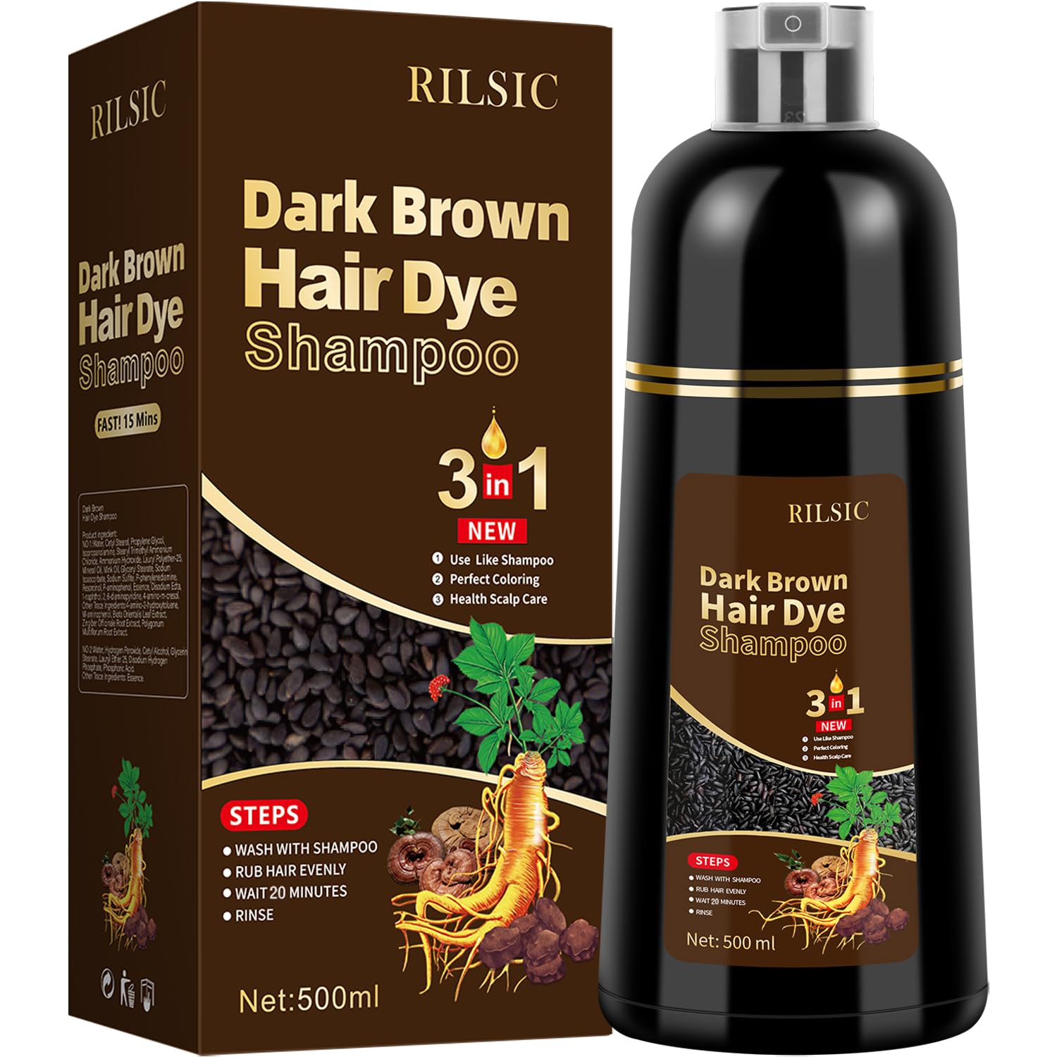Thumbnail 6 de JELMOK Haarfärbeshampoo 3in1 – 500 ml Schwarz, gegen Grauhaar, sofort sichtbar