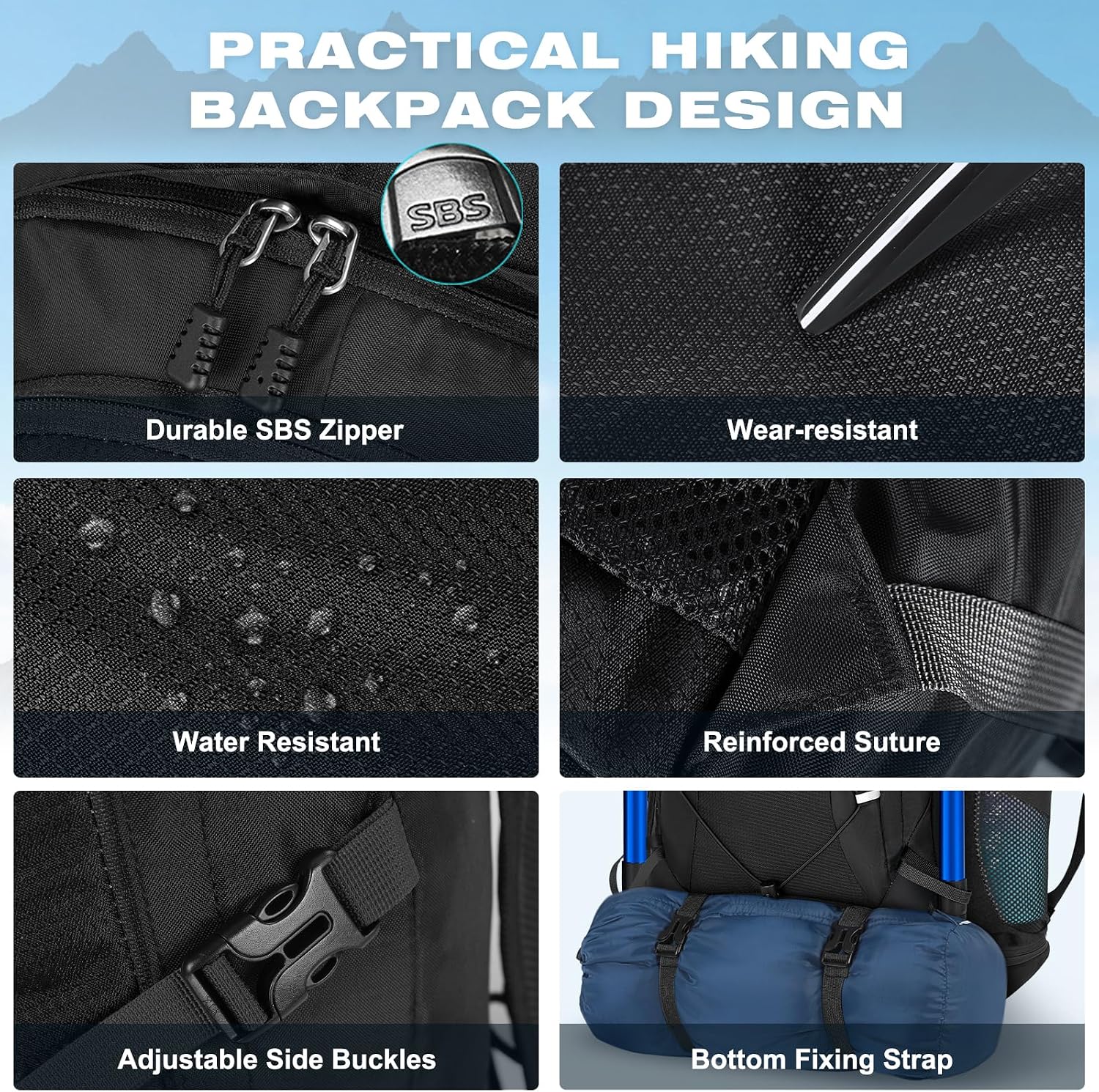 Detalle de RAINSMORE 40L hiking backpack rucksack