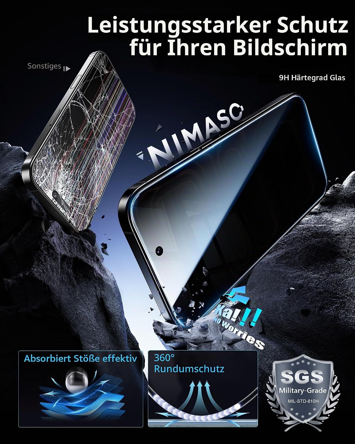 Detalle de NIMASO Privacy Displayschutzglas für iPhone 17 Pro Max (6,9 Zoll) – 2er Pack