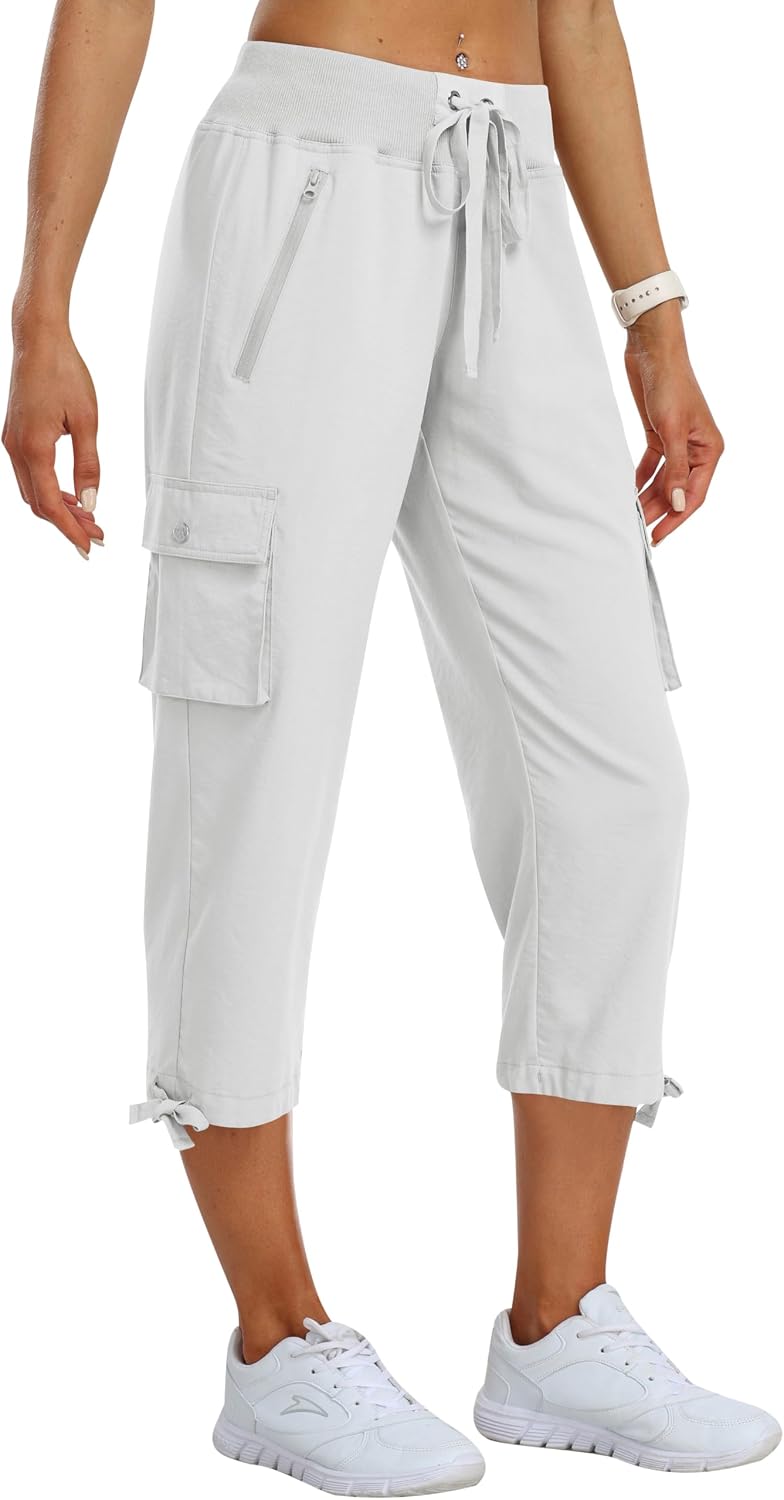 MoFiz Pantalon cargo de randonnée femme 3/4 léger respirant à poches zippées