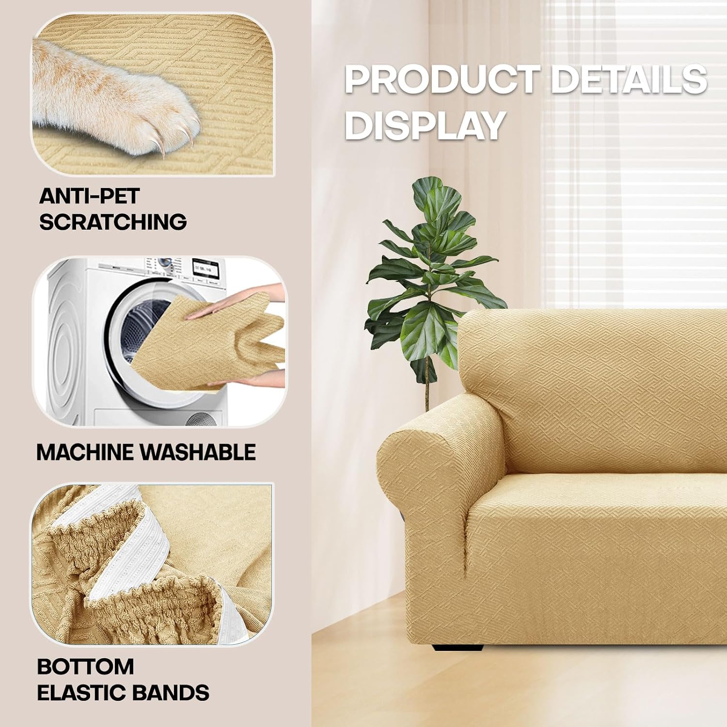 Detalle 2 de YSTELLAA Elasticizzato Copridivano 1 Posto Beige Giallo