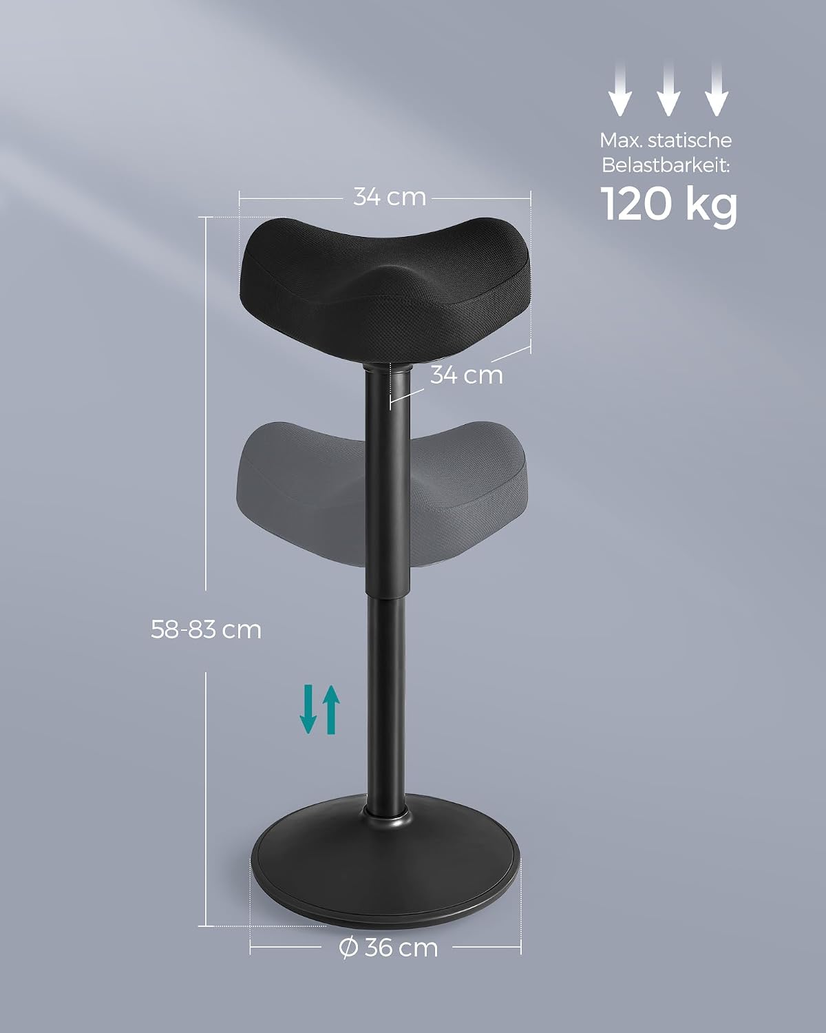 Detalle 2 de SONGMICS OSC008B01 Stehhocker, höhenverstellbar 58–83 cm