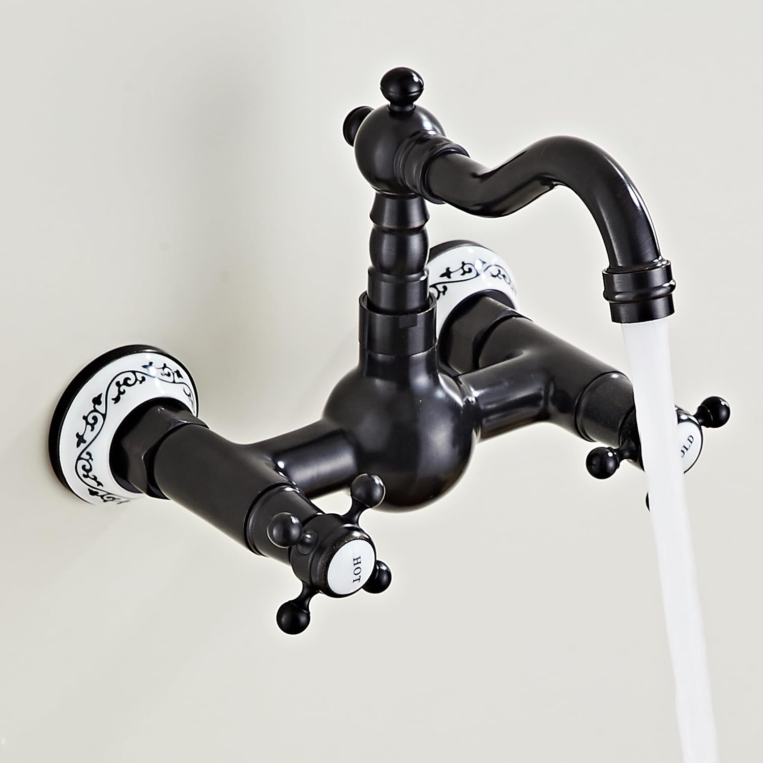 Detalle de Hiendure Messing Wandhalterung Bad/Wasserhahn Hochbogen – antik Messing, 360° Dreh-Auslauf