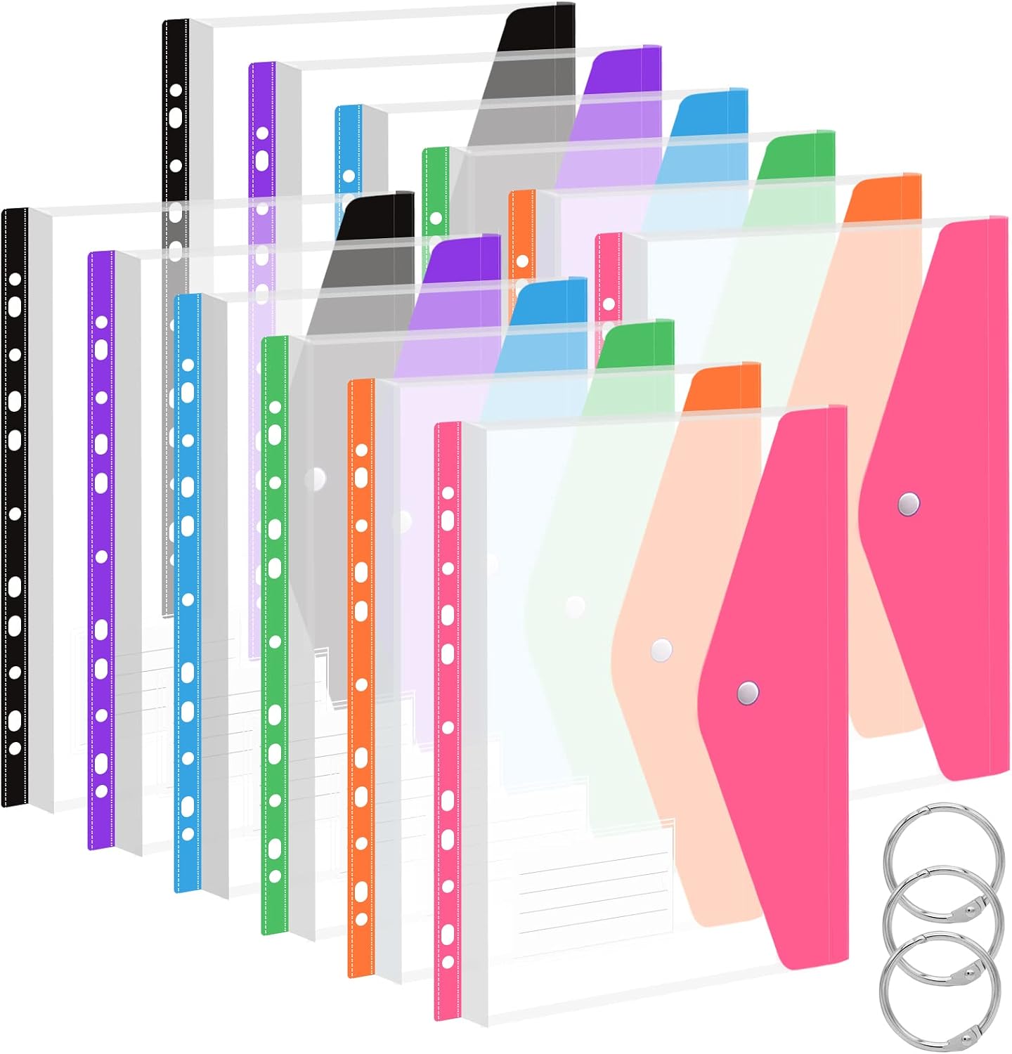 Detalle de A4 Plastic Wallets Folders – 12Pcs Punched Pockets, Popper Wallets with Pocket for Home, Office and School