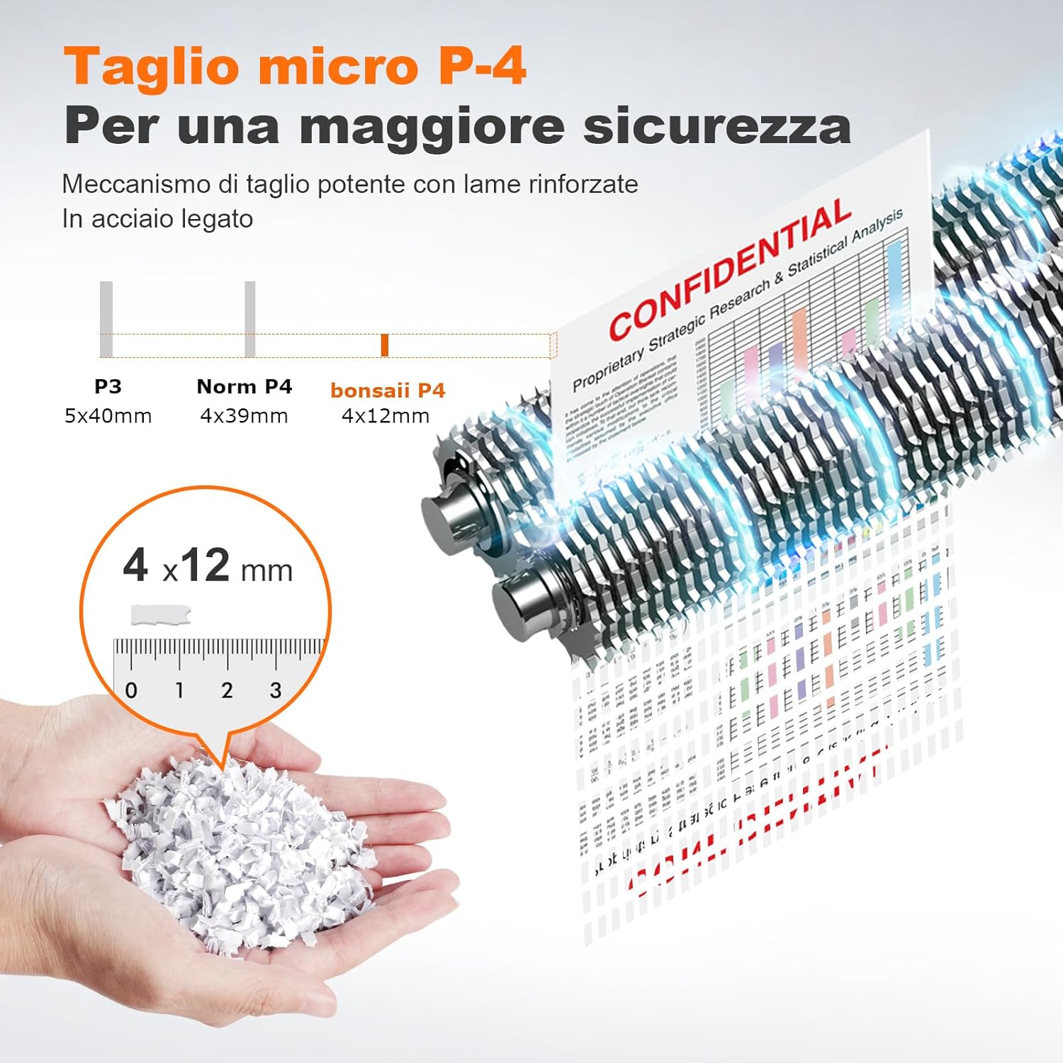 Detalle de Bonsaii C291-A Distruggidocumenti P-4 Micro-Cut: affidabile per grandi volumi, cestino da 31 L