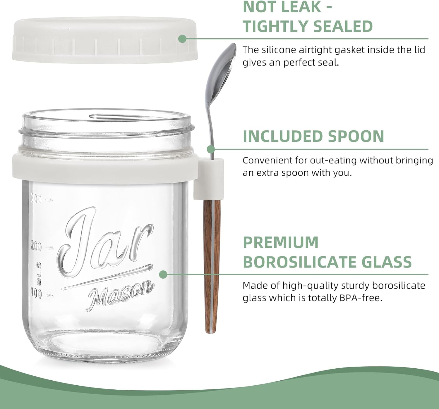 Thumbnail 2 de LANDNEOO 4-Pack Overnight Oats Containers (16 oz) with Airtight Lids, Spoons & Silicone Seal