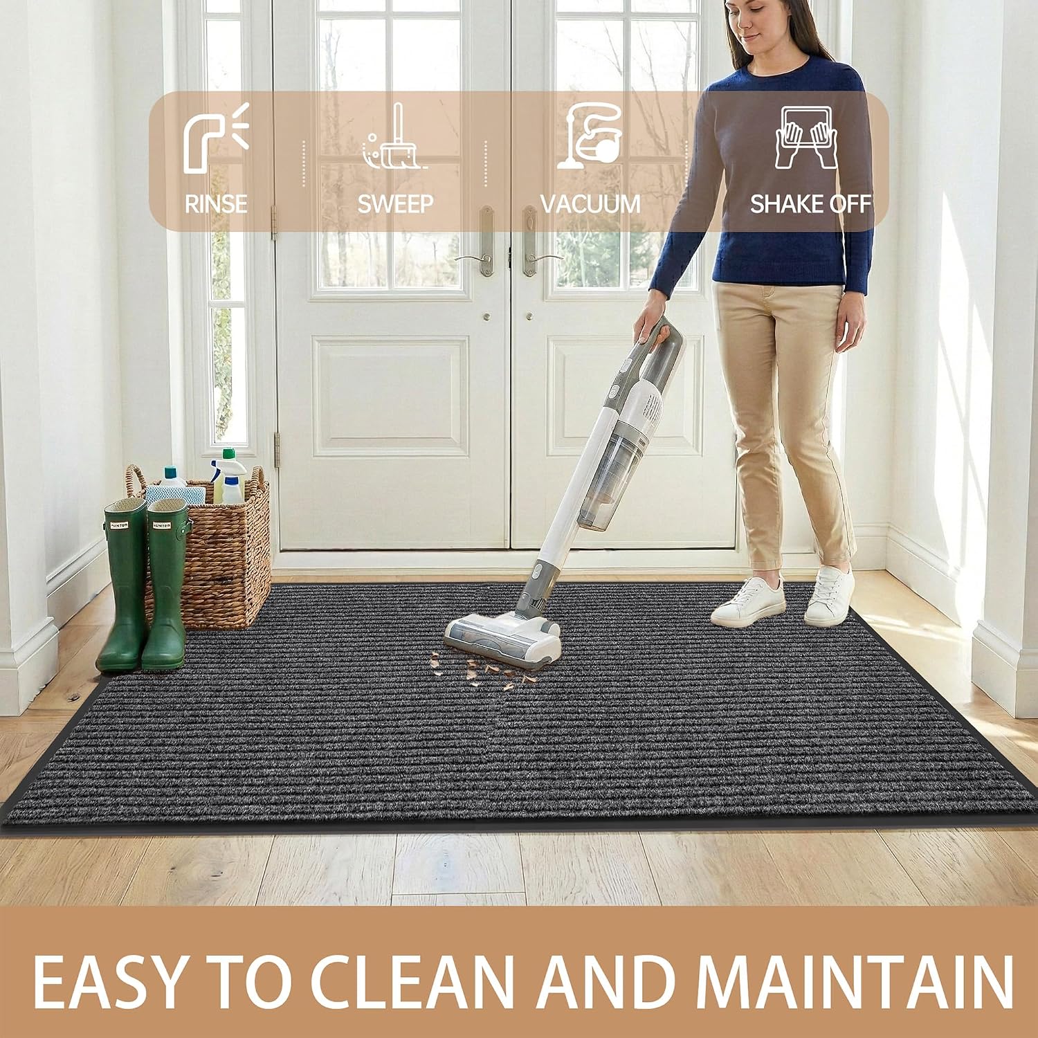 Detalle 2 de 100pointONE Front Door Mat for Outside Entrance (120" x 36") — low profile, non-slip scraper mat