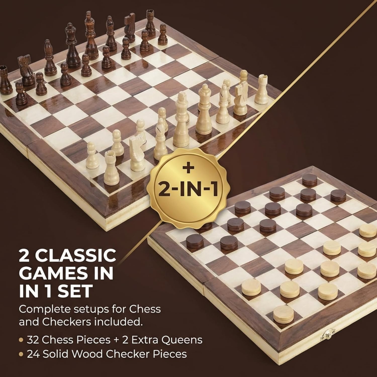 Detalle 2 de Wooden Magnetic Chess Set 15” 🎲