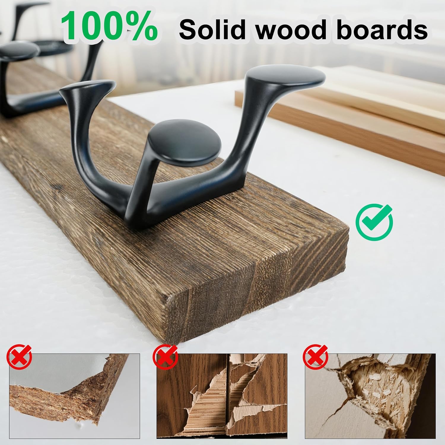 Detalle 1 de WEBI WB-3Y-FHHG62 Solid Wood Wall Coat Rack, 36-Inch, Weathered Brown, 2-Pack