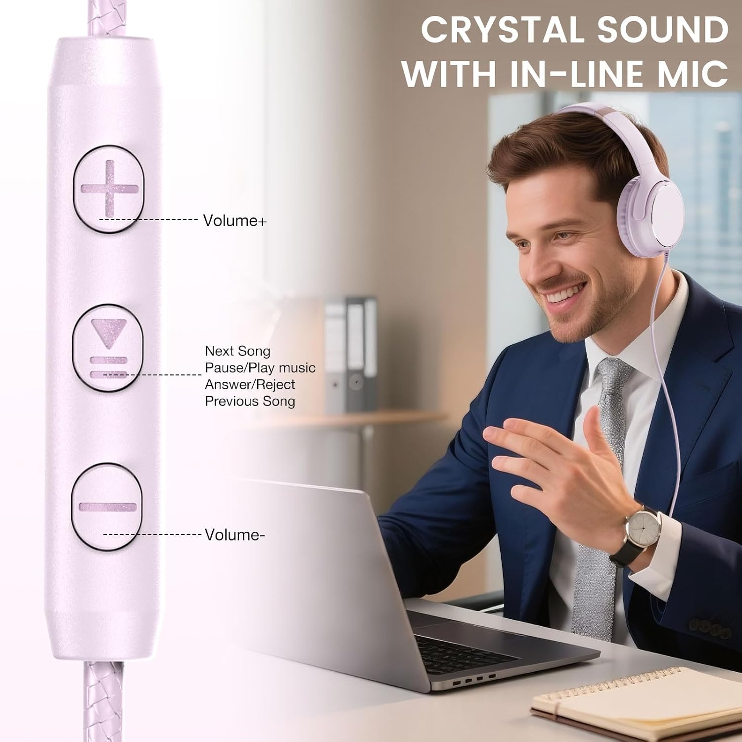 Detalle 2 de Wuopzf USB‑C wired over‑ear headphones with microphone, volume control and foldable design