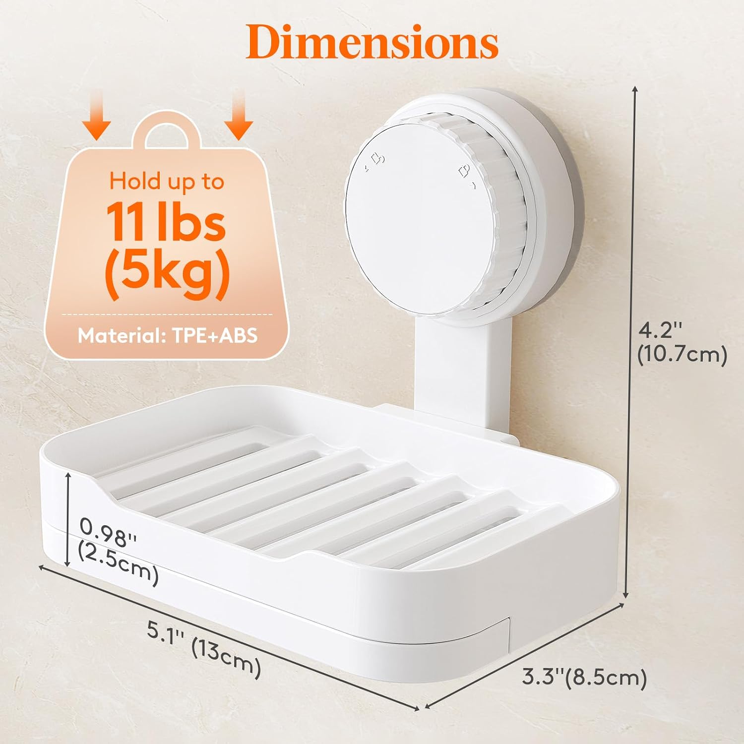 Thumbnail 3 de Lifewit 24408 Suction-Cup Soap Dish, White Plastic with Drainage Tray