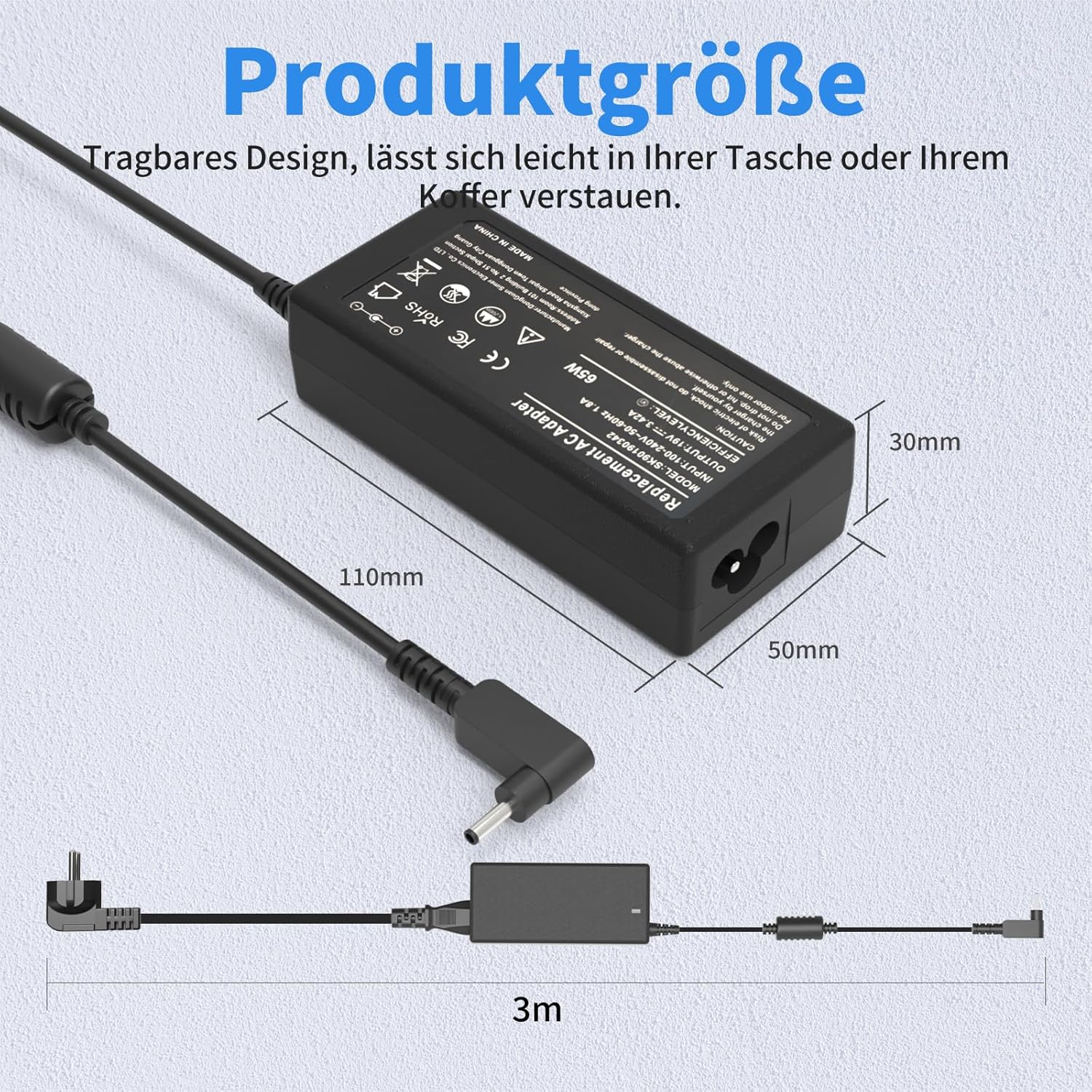 Detalle de 65W Acer Laptop-Ladegerät kompatibel mit Acer Aspire & Swift Serien – vielseitiges Ersatznetzteil