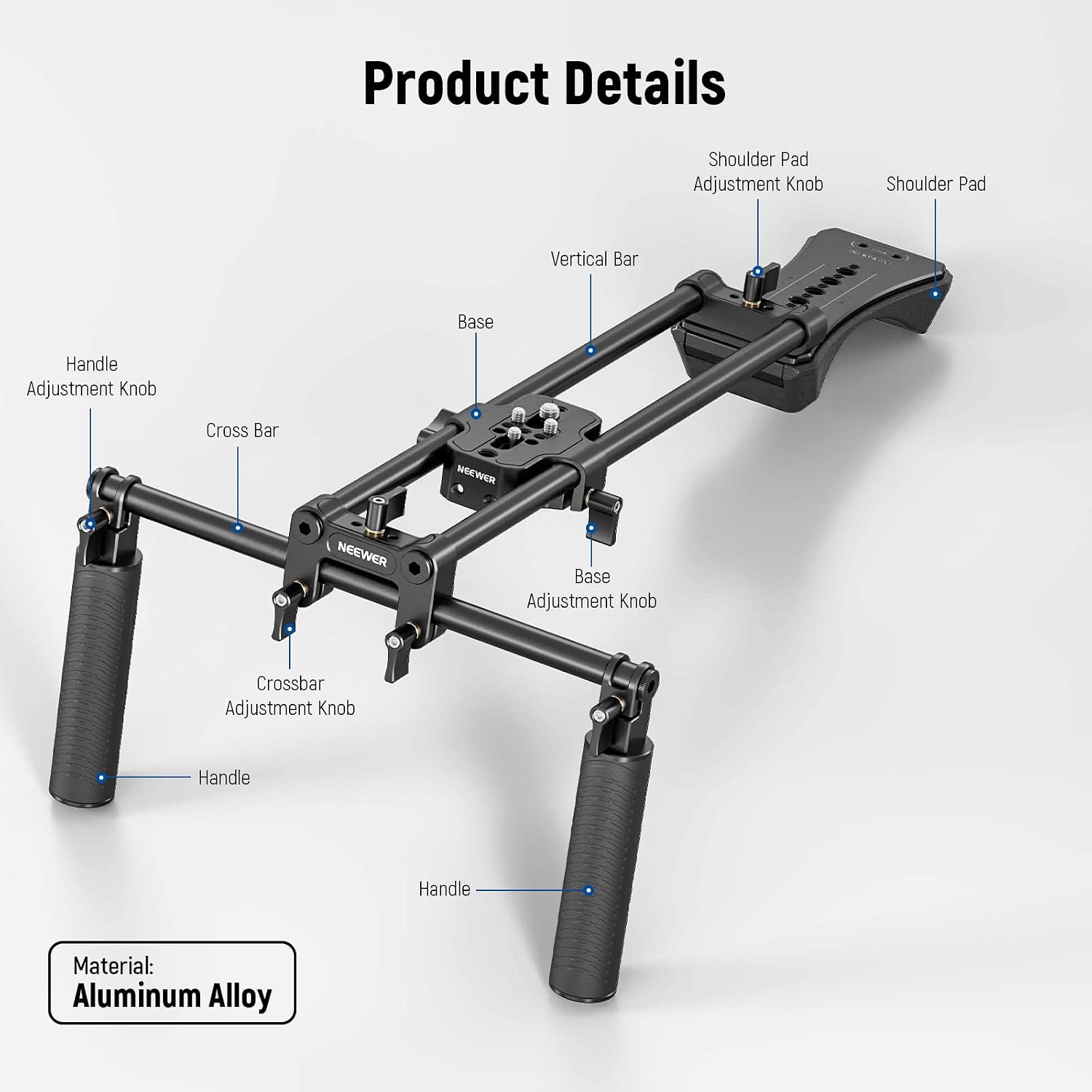 Detalle 2 de NEEWER SR004 : kit d’épaule universel avec varilles 15 mm (40 cm) pour stabiliser une caméra