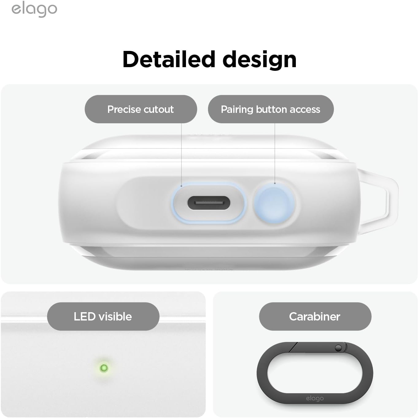 Thumbnail 3 de elago Coque EDC pour Samsung Galaxy Buds 3 & Buds 3 Pro – protection TPU, choc & accès charge sans fil (clair)