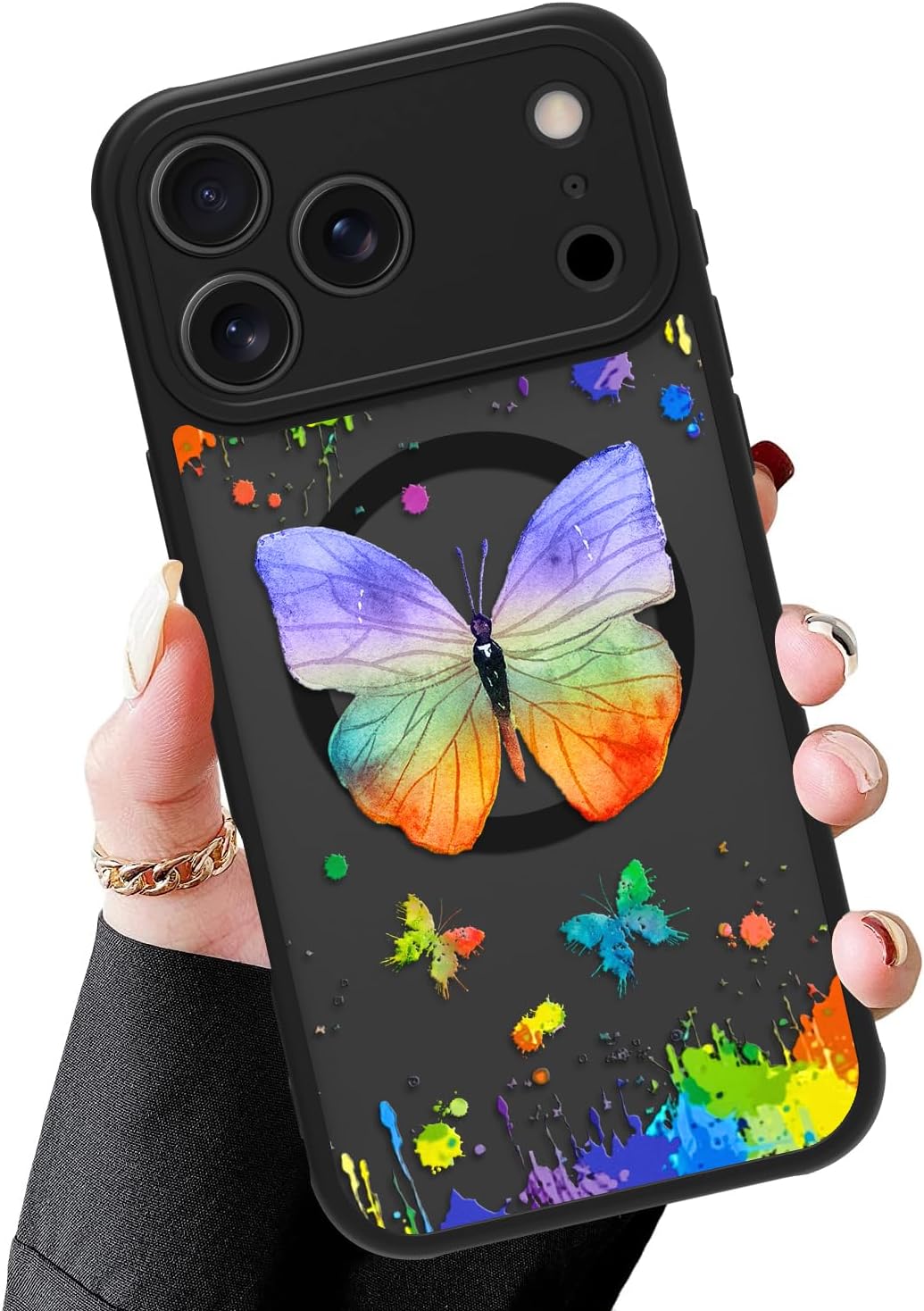 Detalle de MZELQ 2209610-17PM-ColorButBla iPhone 17 Pro Max Magnetic Case, Frosted Butterfly
