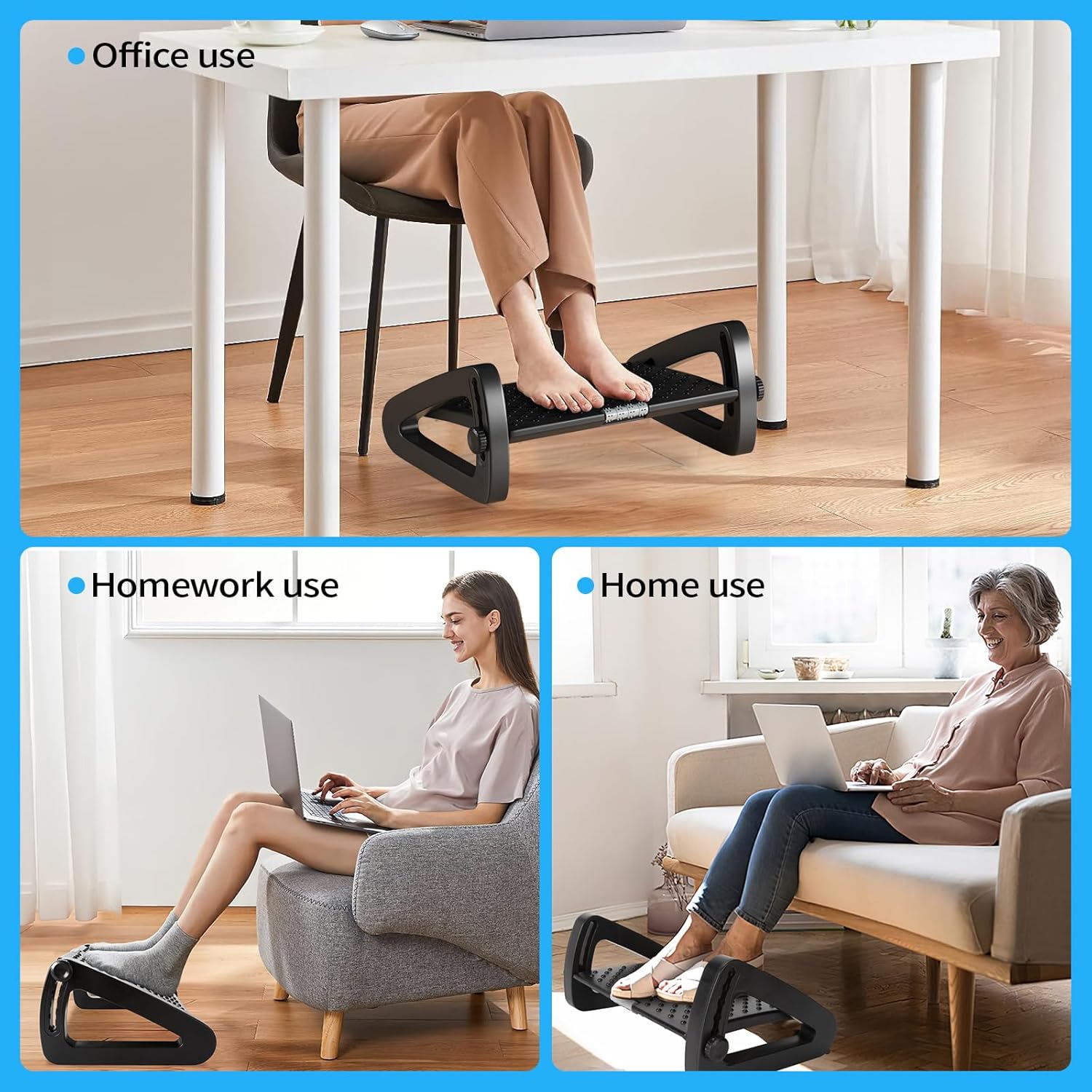Detalle de AMUSPK Office Foot Rest – Adjustable Height Ergonomic Foot Stool with Massage Surface