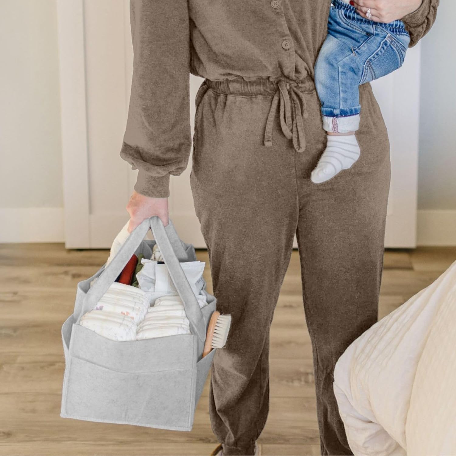 Thumbnail 1 de PUTSKA Windelkorb Organizer (Grau) – Aufbewahrungskorb für Kinderzimmer, ideal für Wickelstation, Standardgröße
