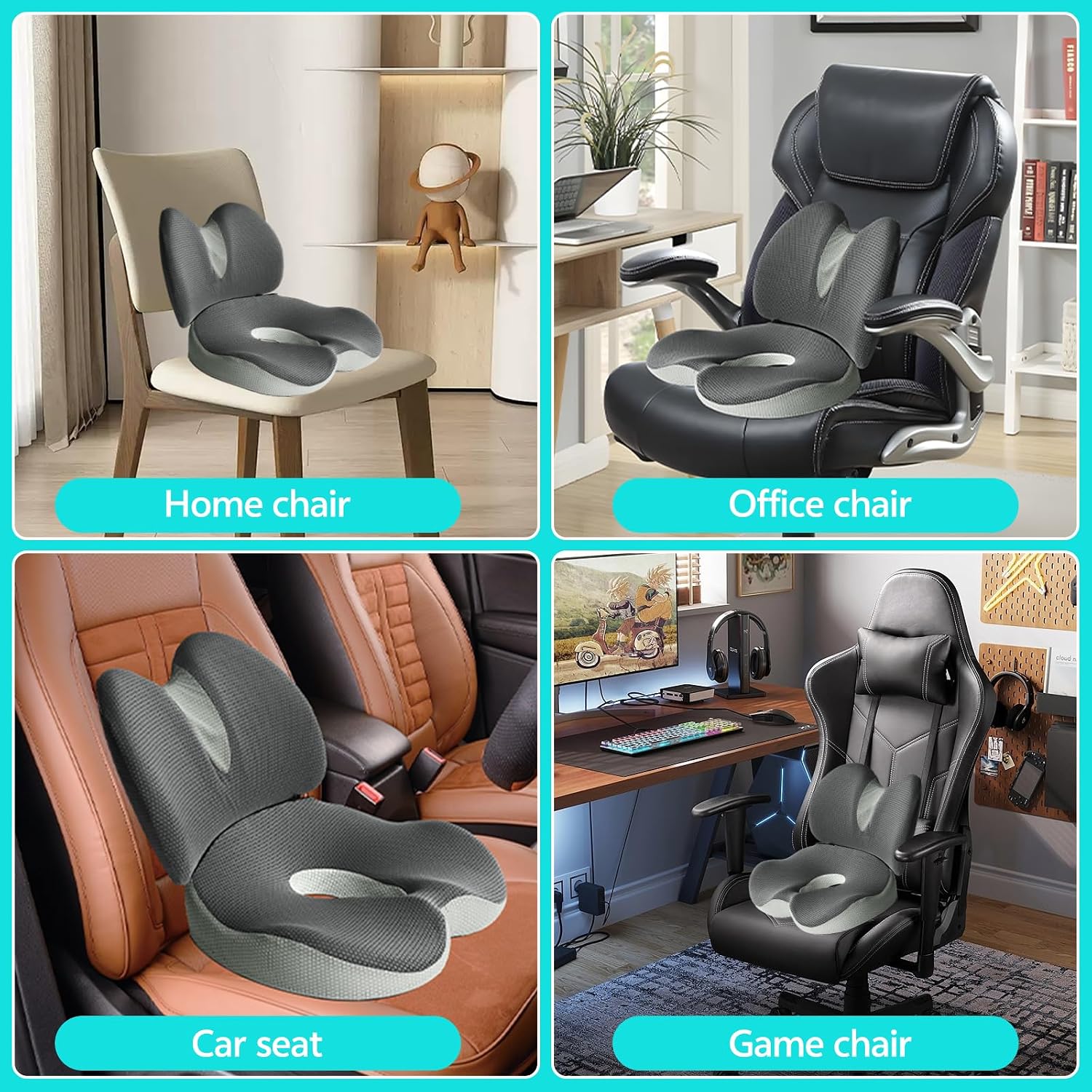 Thumbnail 4 de Suewidfay 2 in 1 Cuscino del Sedile e Supporto Lombare in Memory Foam – Comfort Ergonomico per Ufficio, Auto e Sedie a Rotelle