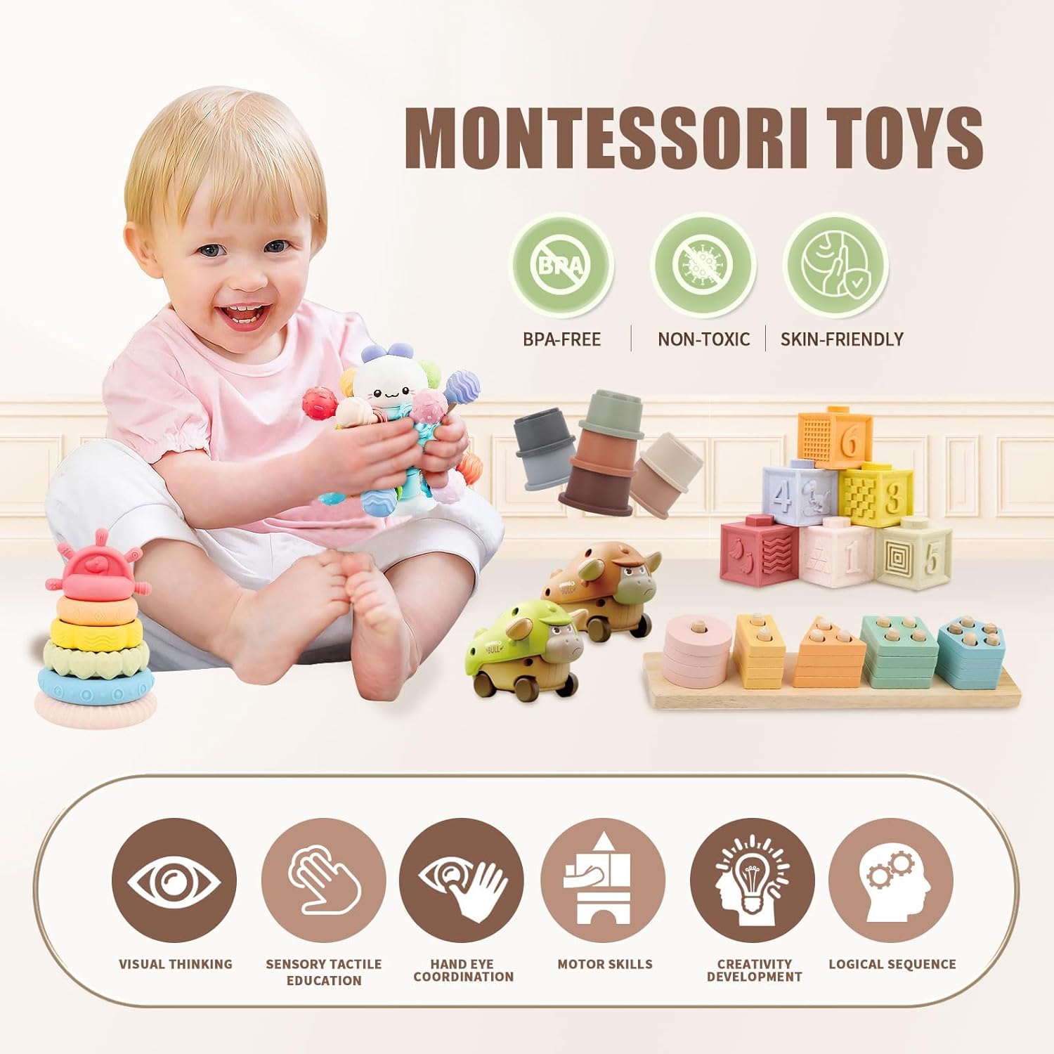 Detalle 2 de LUCKFUTURE 8-in-1 Montessori Toy Set 6–18 months