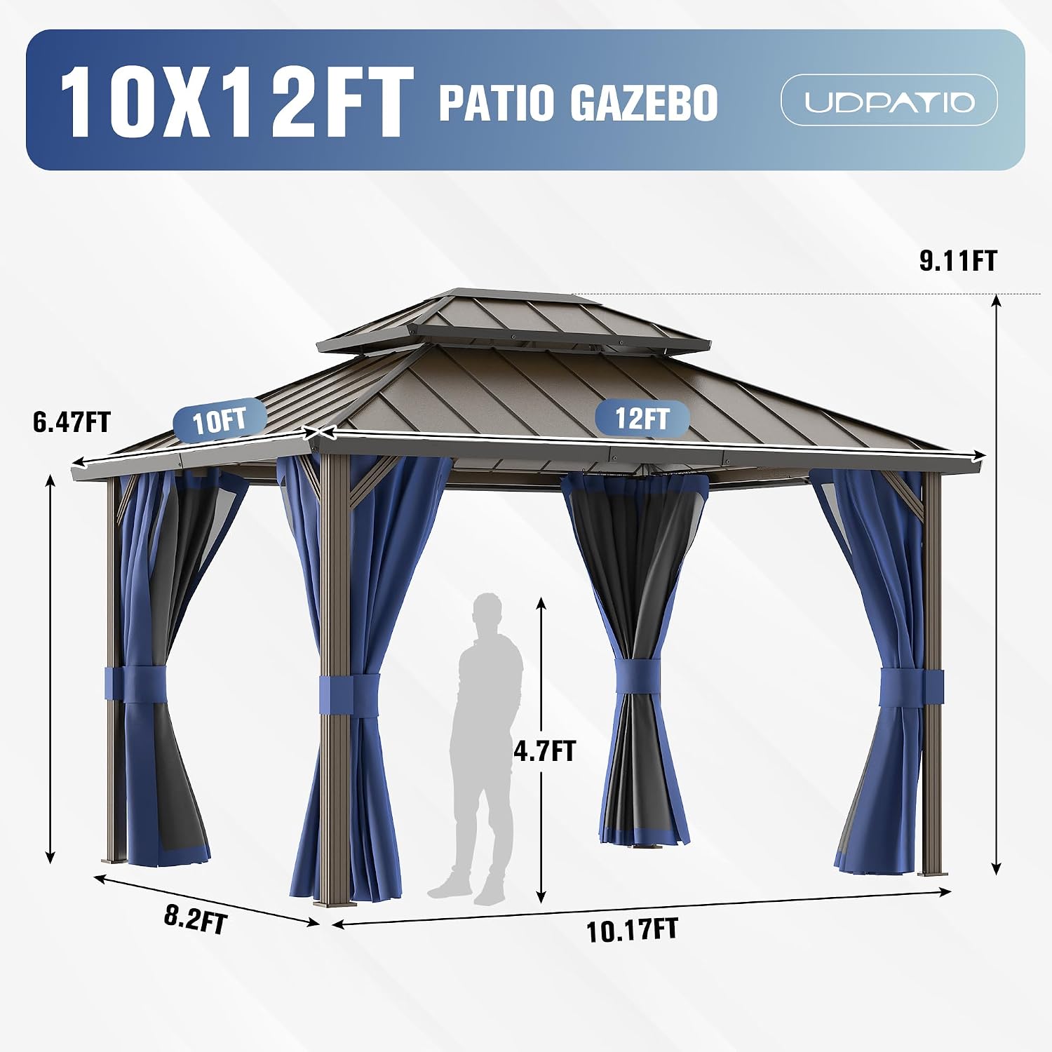 Detalle 2 de UDPATIO 10'x12' Hardtop Gazebo with Aluminum Frame and Double Roof