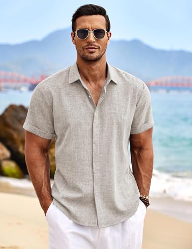Thumbnail 2 de COOFANDY Chemise Homme Manches Courtes en Lin Champagne XL – Décontractée et légère