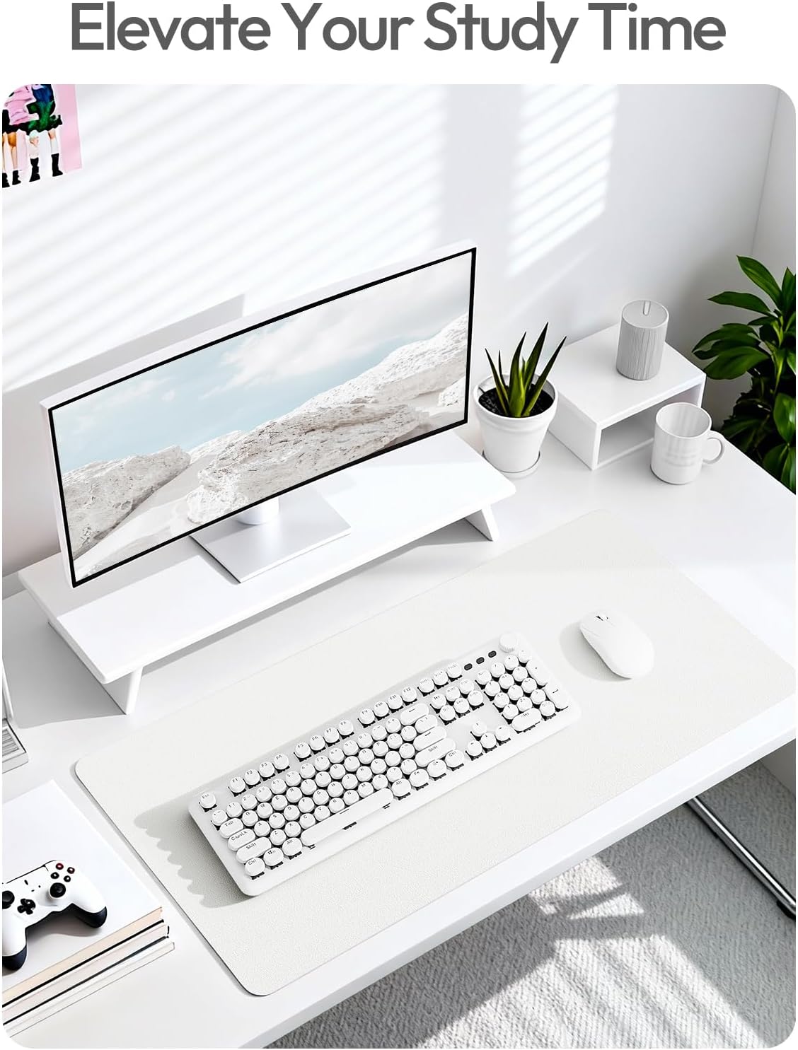 Detalle de YSAGi Leather Desk Protector & Large Mouse Mat (White, 47.2 x 23.6 in)
