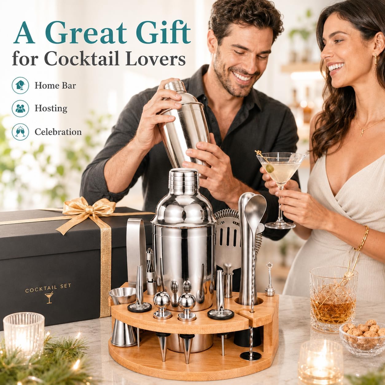 Thumbnail 6 de Cocktail Shaker Set Esmula 750ML – 12-Teiliges Edelstahl Barkeeper Kit mit Bambusständer