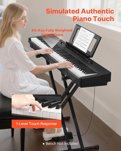 Detalle de VEVOR Pianoforte Digitale a 88 Tasti con Supporto a X, 280 Toni, 260 Ritmi, Registrazione — Nero