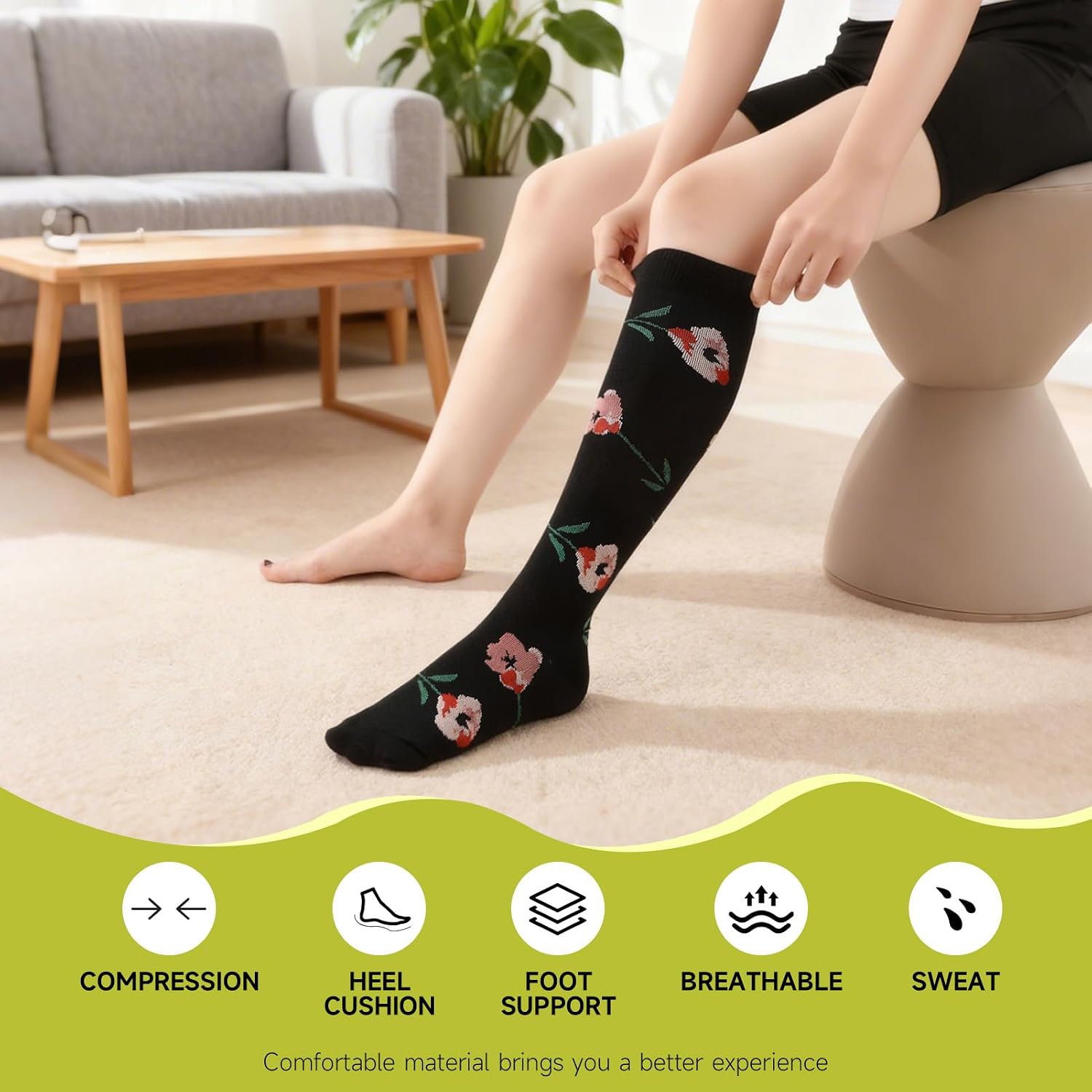 Detalle 2 de Zuimei 6 Pairs Compression Socks for Women & Men – 20-30 mmHg Support for Circulation and All-Day Comfort
