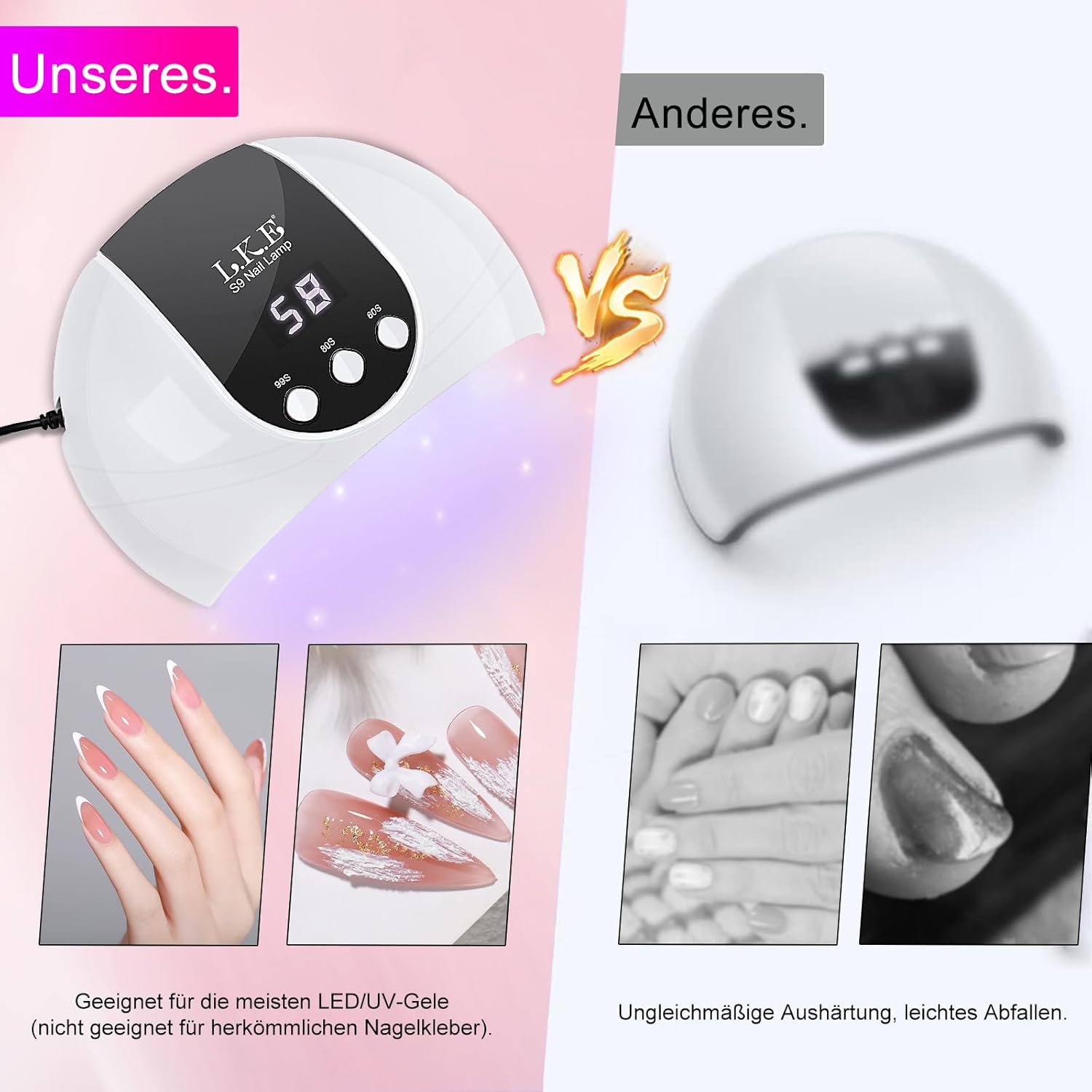 Detalle de UV LED Nagellampe 54W mit automatischem Sensor, LCD-Display und USB-Betrieb – ideal für Heim & Nagelstudio