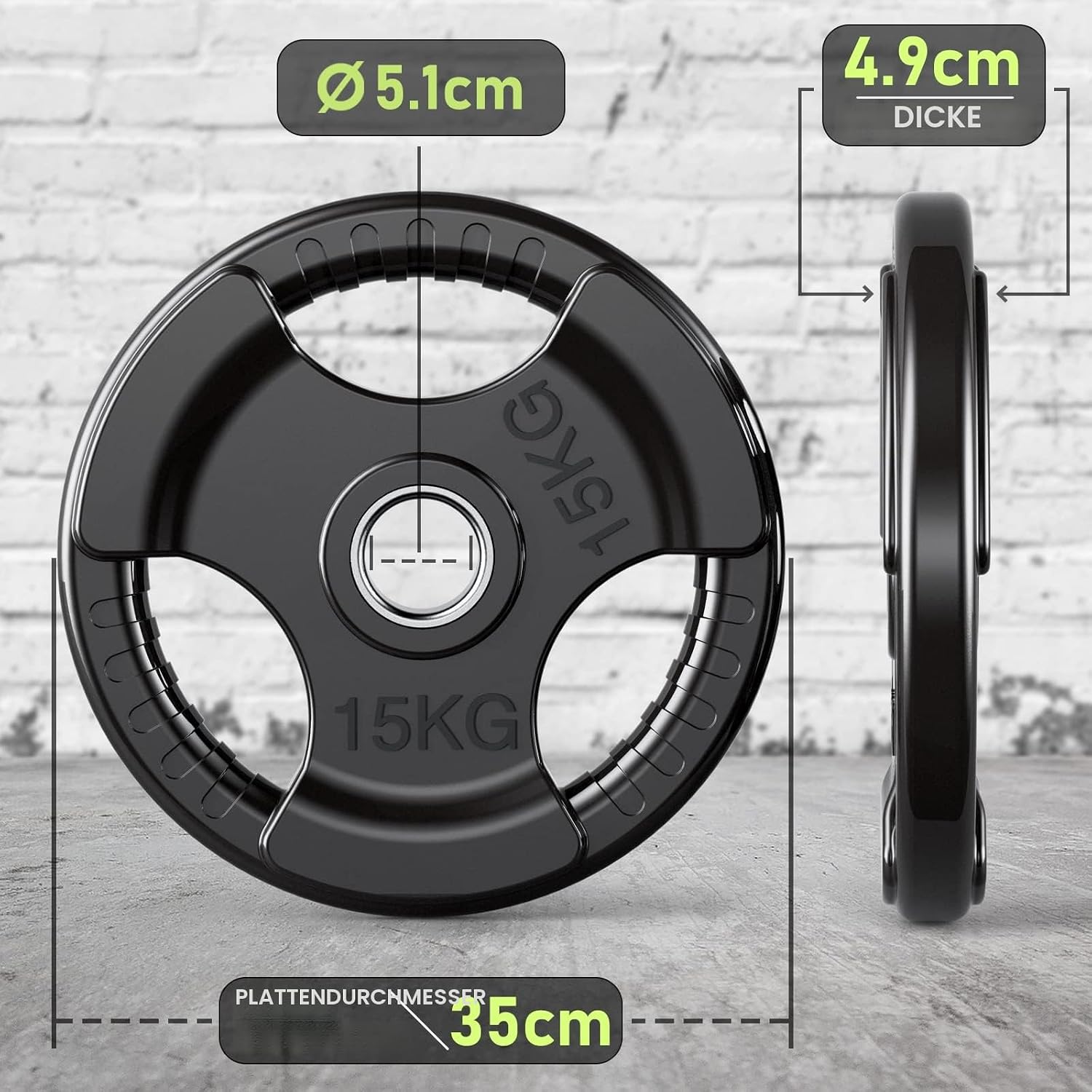Detalle 2 de PhysKcal Olympische Hantelscheiben Ø50 mm – 1,25–25 kg, mit ergonomischen Griffen
